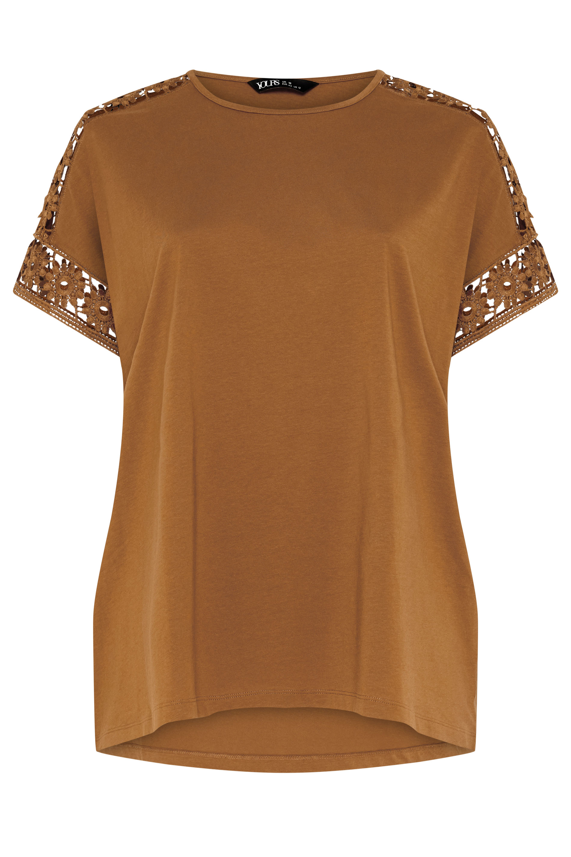 YOURS Curve Orange Crochet Sleeve Boxy T-Shirt | Yours Clothing 6