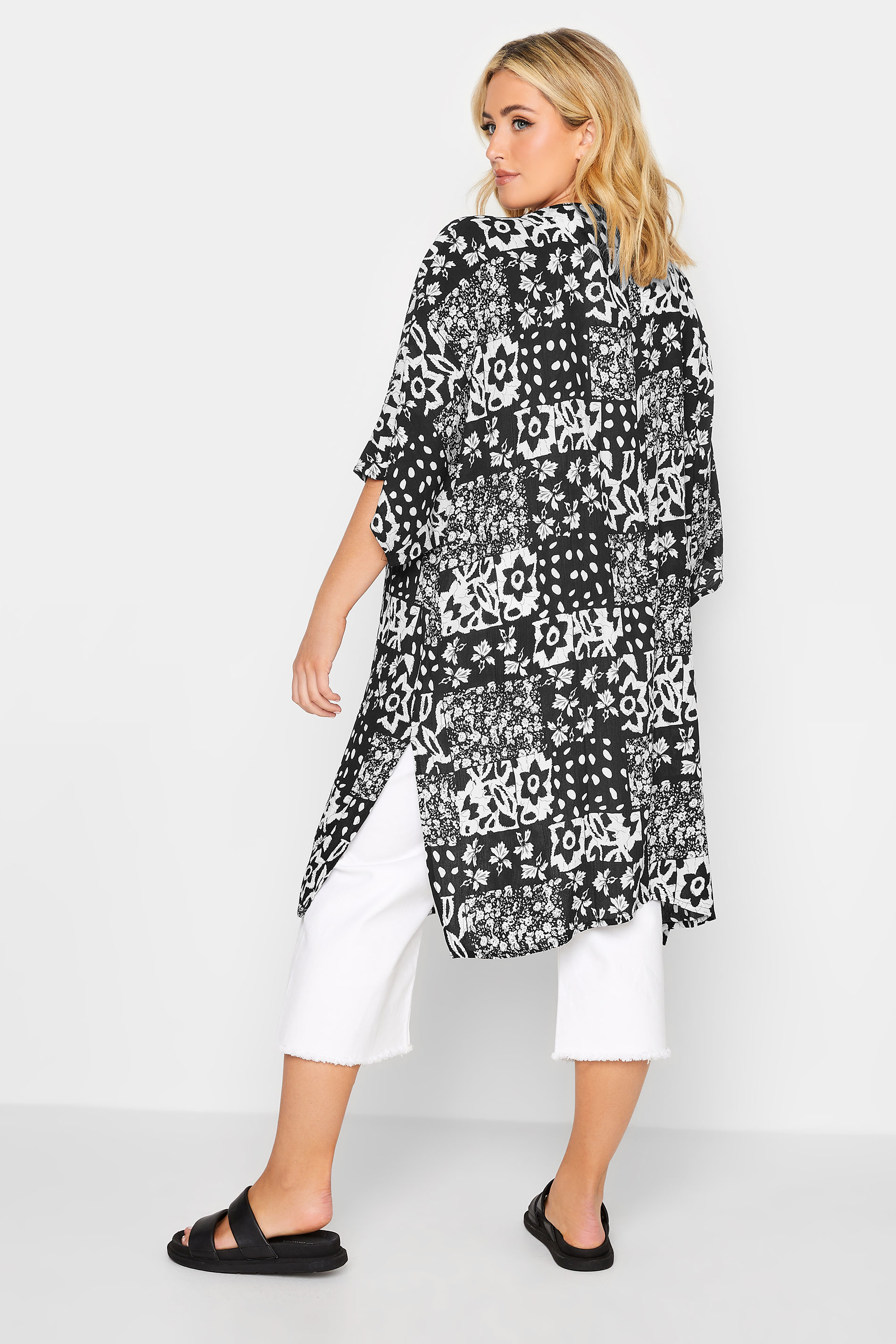YOURS Curve Plus Size Black Tropical Print Longline Kimono | Yours Clothing  3