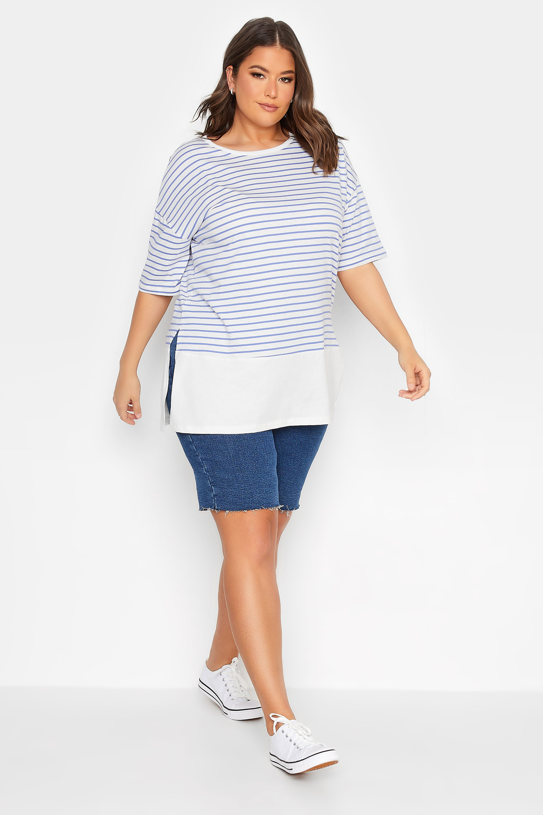 YOURS Plus Size White Stripe Drop Sleeve Top | Yours Clothing 2
