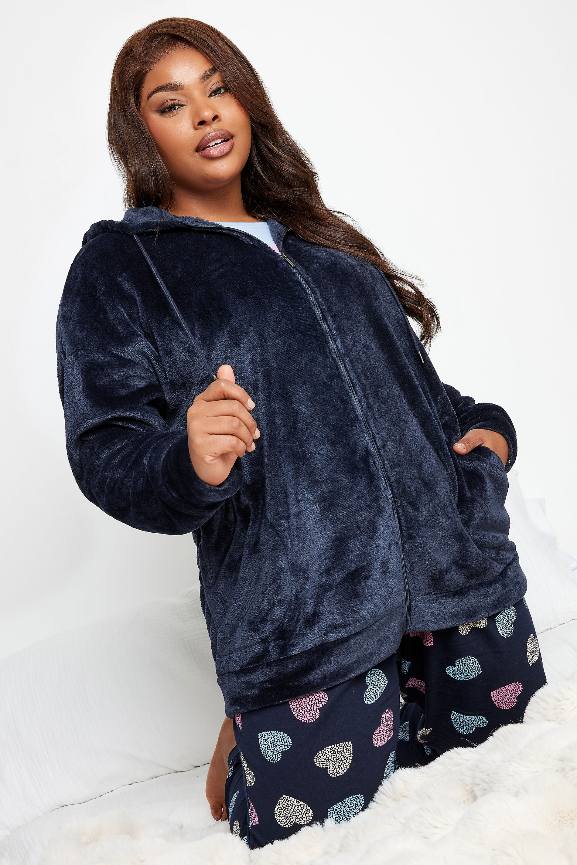 YOURS Plus Size Navy Blue Soft Touch Lounge Hoodie | Yours Clothing 3