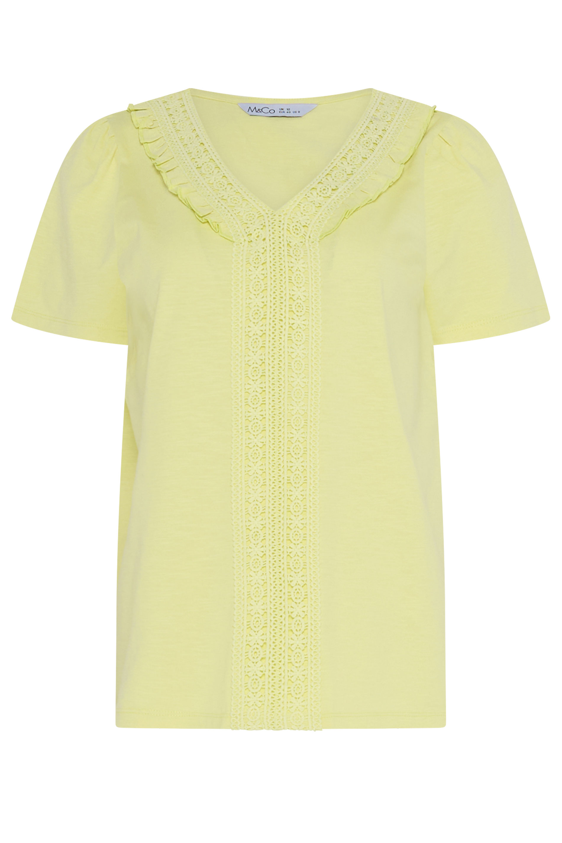 M&Co Lemon Yellow Short Sleeve Frill Cotton Blouse | M&Co 5