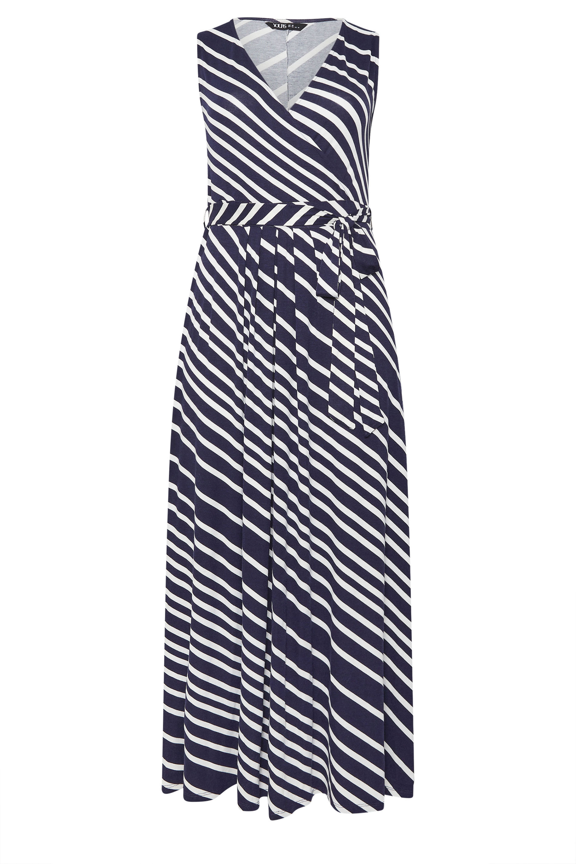 YOURS Plus Size Blue Strip Sleeveless Wrap Dress | Yours 5