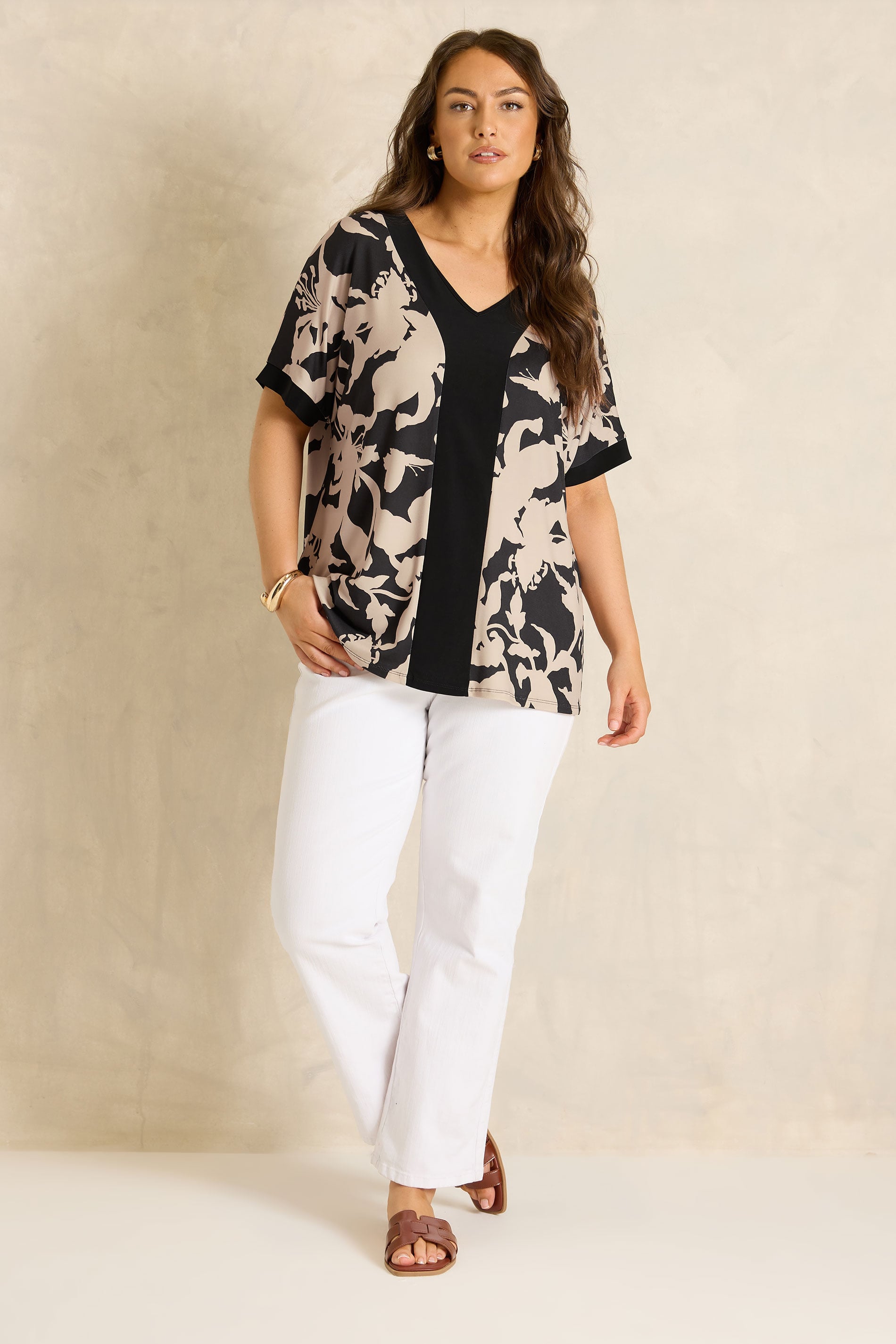 EVANS Plus Size Natural Floral Jersey Top | Evans 1
