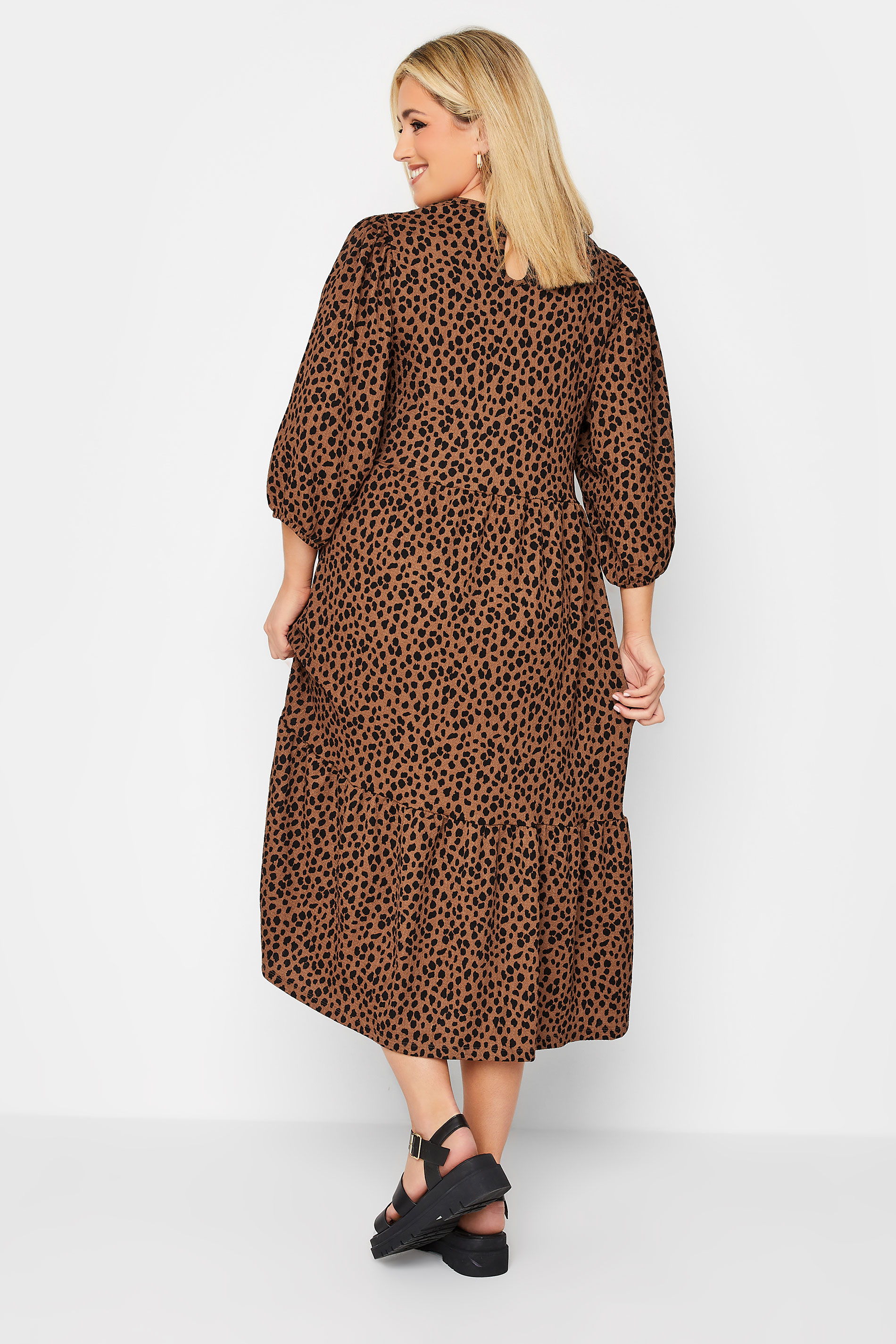 Plus Size Brown & Black Animal Print Frill Midi Dress | Yours Clothing 3