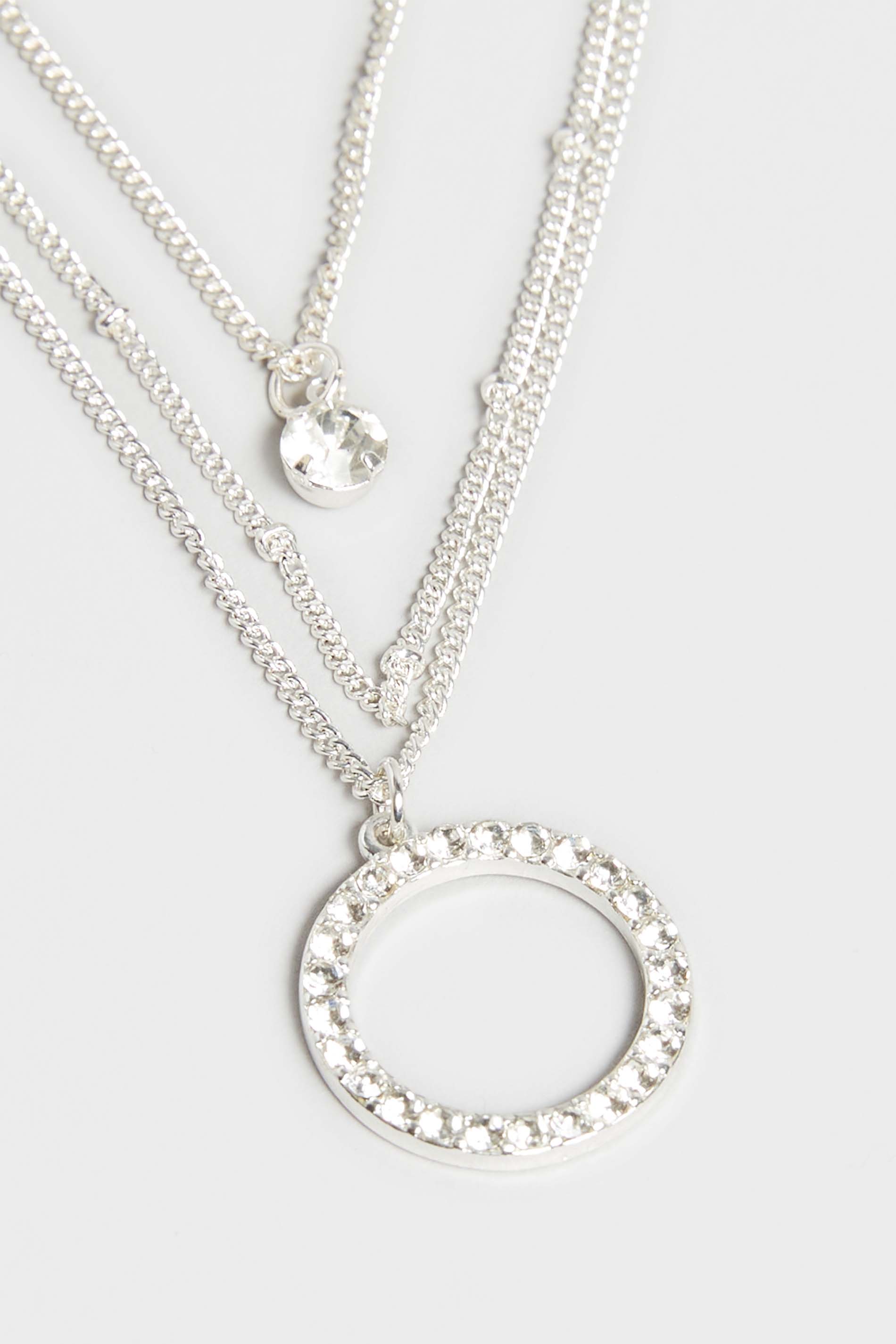3 PACK Silver Diamante Circle Necklace | Yours Clothing 3
