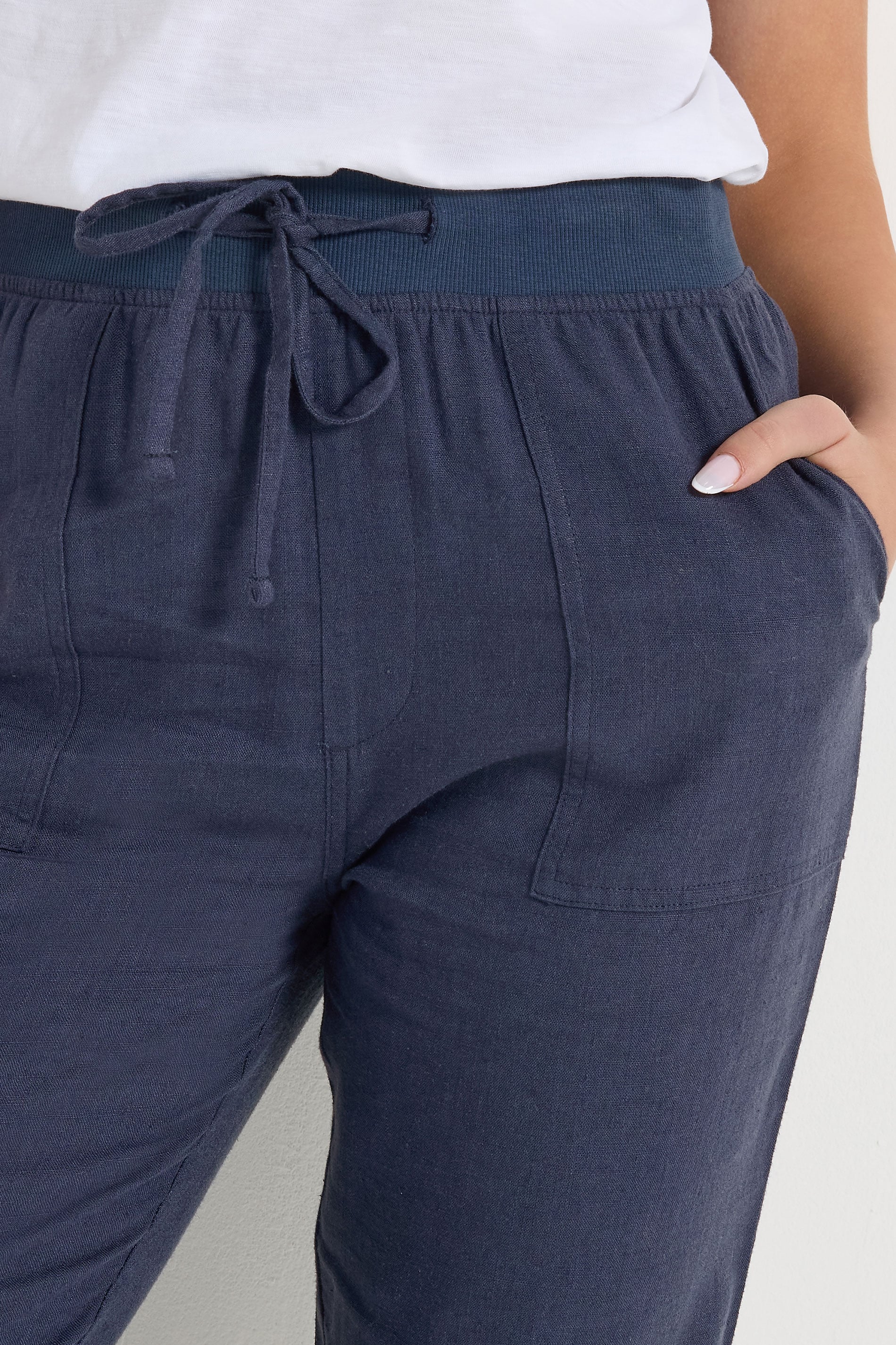 M&Co Navy Blue Linen Cropped Trousers | M&Co 4