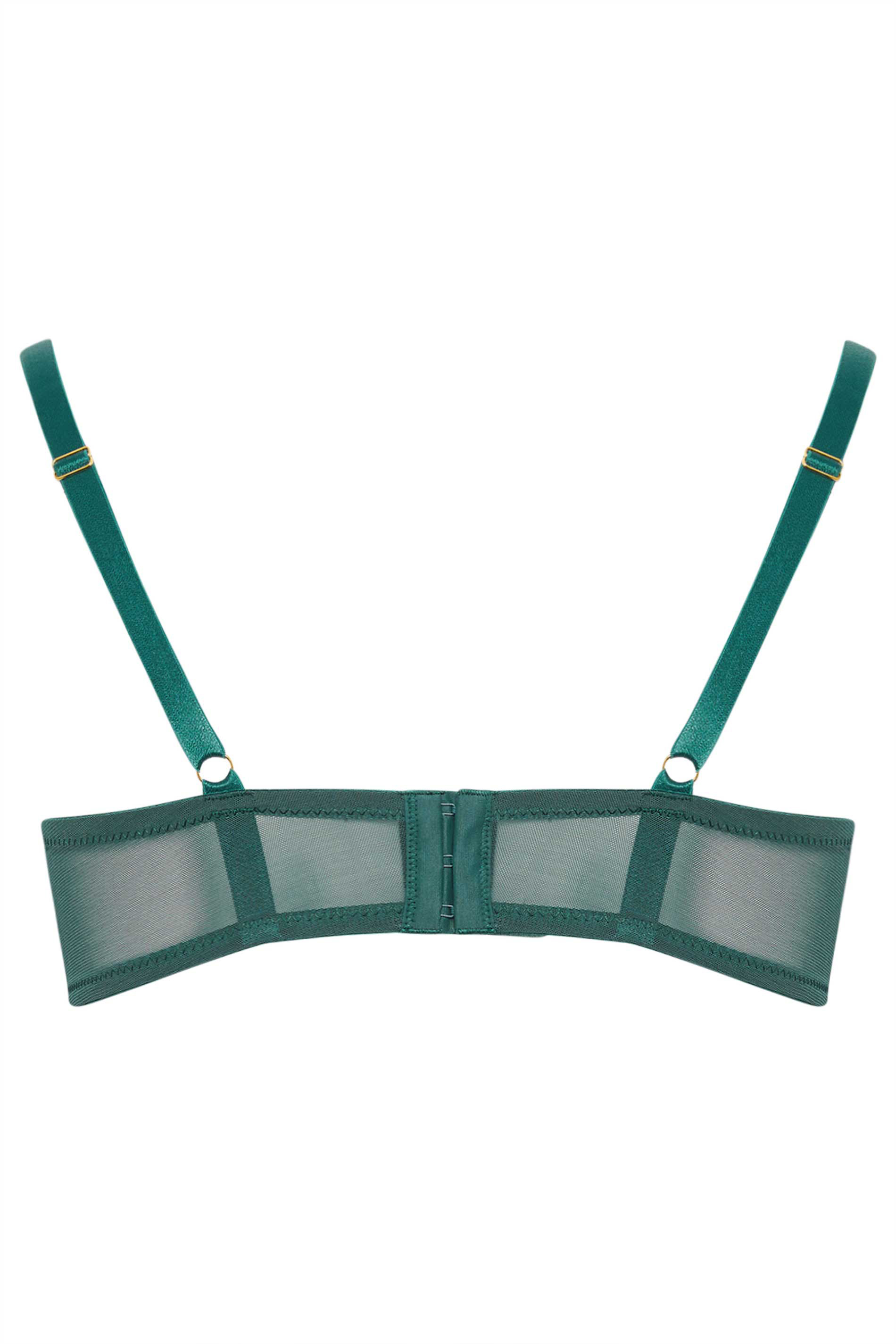 YOURS Curve Green Lace Detail Satin Padded Plunge Bra