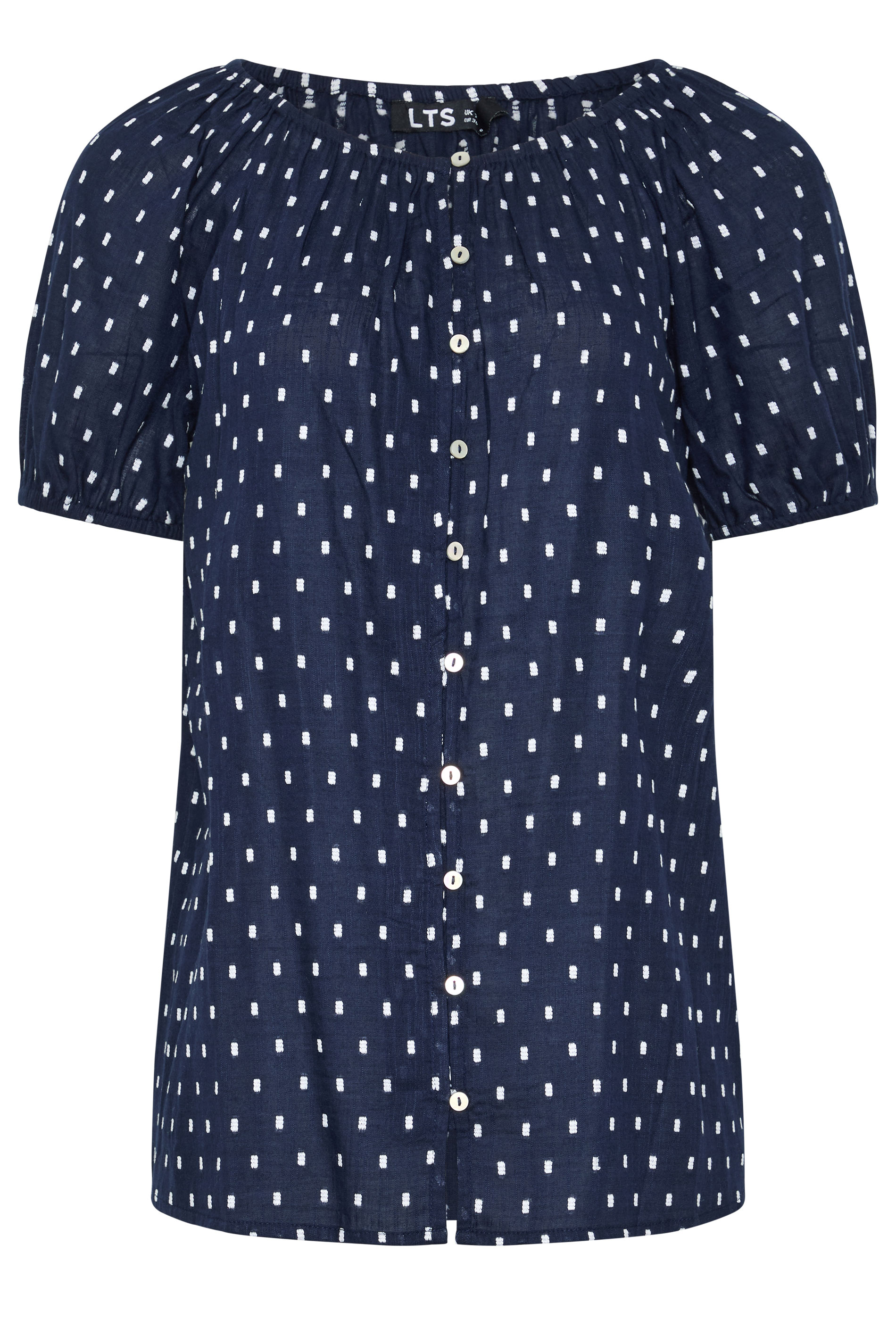 LTS Tall Navy Blue Polka Dot Cotton Dobby Top | Long Tall Sally 1