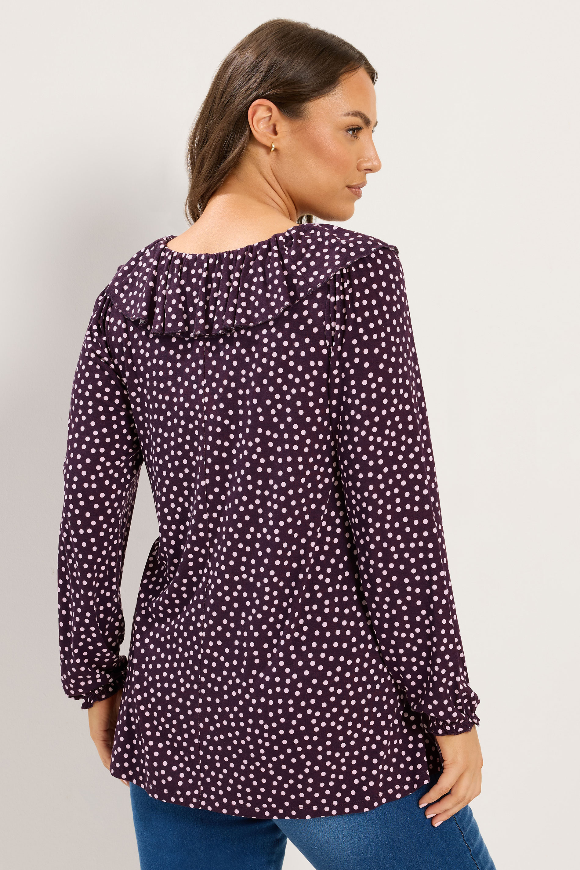 YOURS Plus Size Purple Polka Dot Frill Blouse | Yours Clothing 2