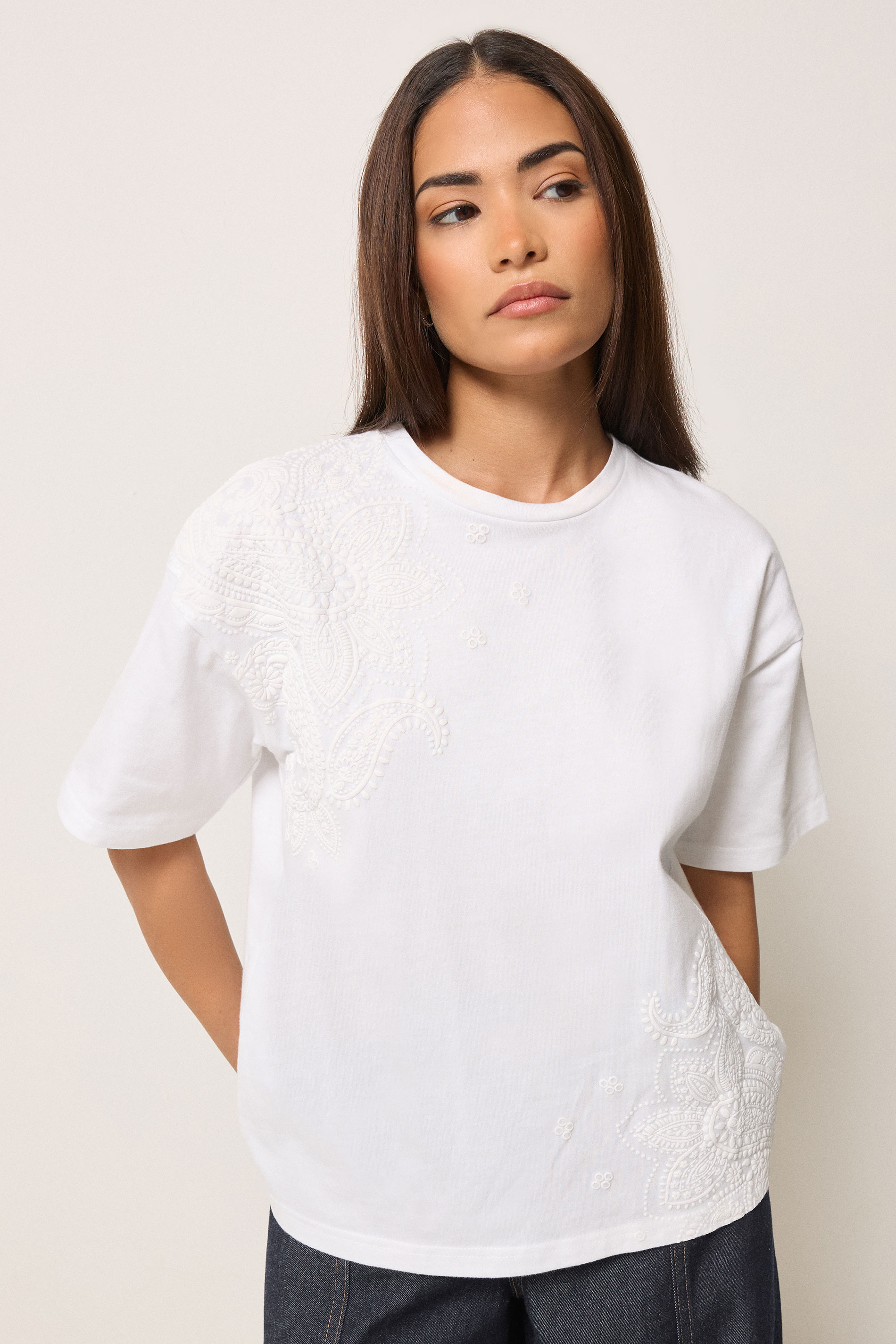 PixieGirl Petite Women's White Paisley Cotton T-Shirt | PixieGirl 1