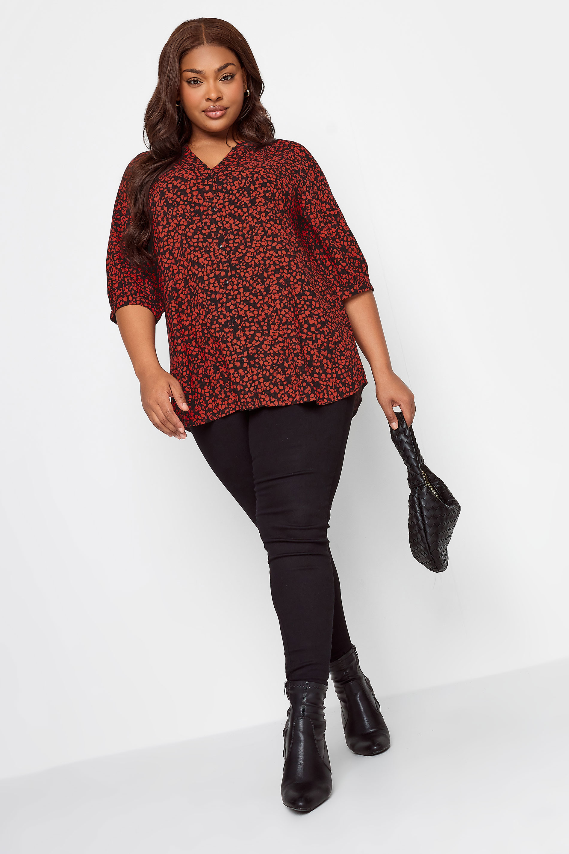 YOURS Curve Red Animal Print Notch Neck Blouse | Yours Clothing 2