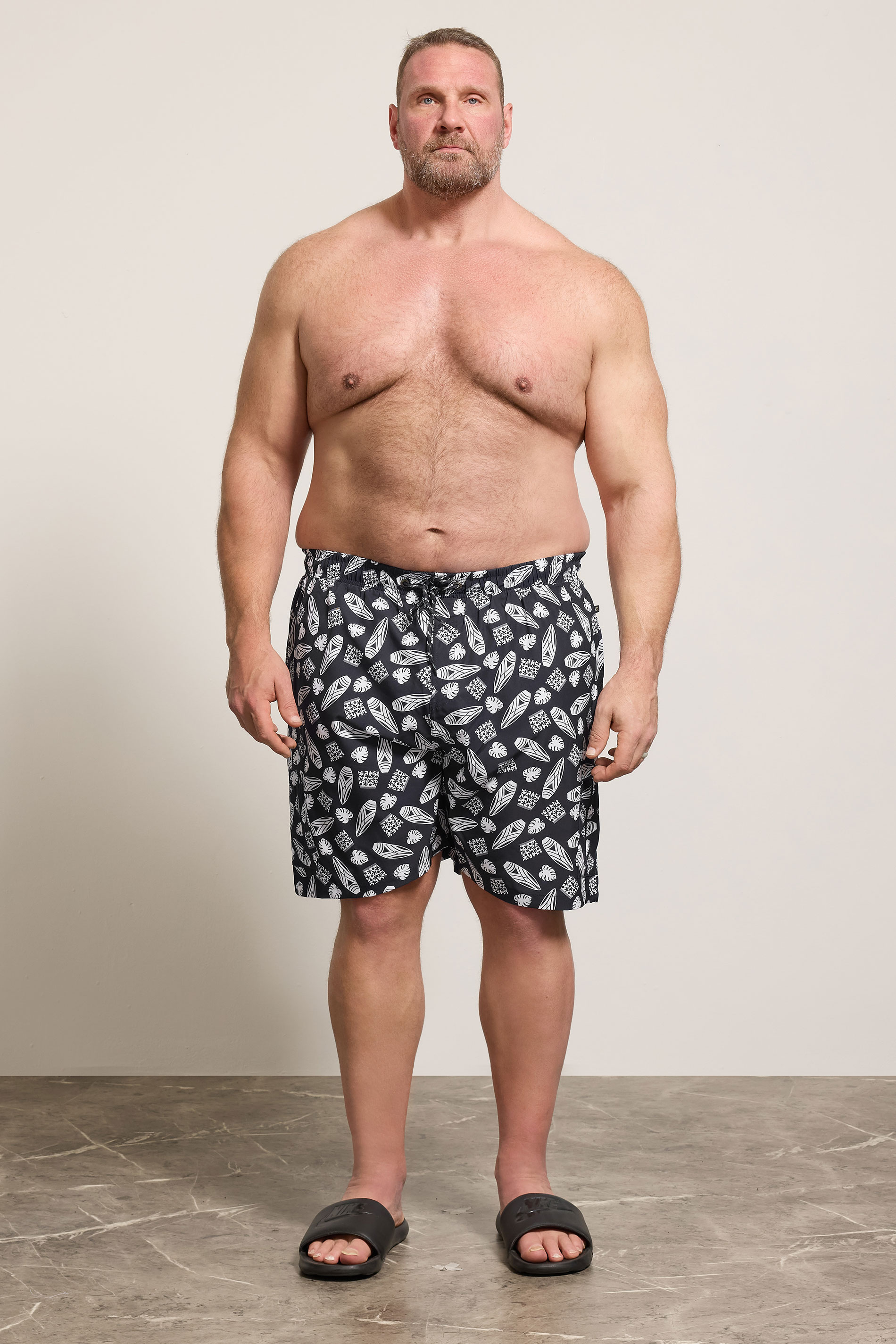 KAM Big & Tall Navy Blue Geometric Swim Shorts | BadRhino 1