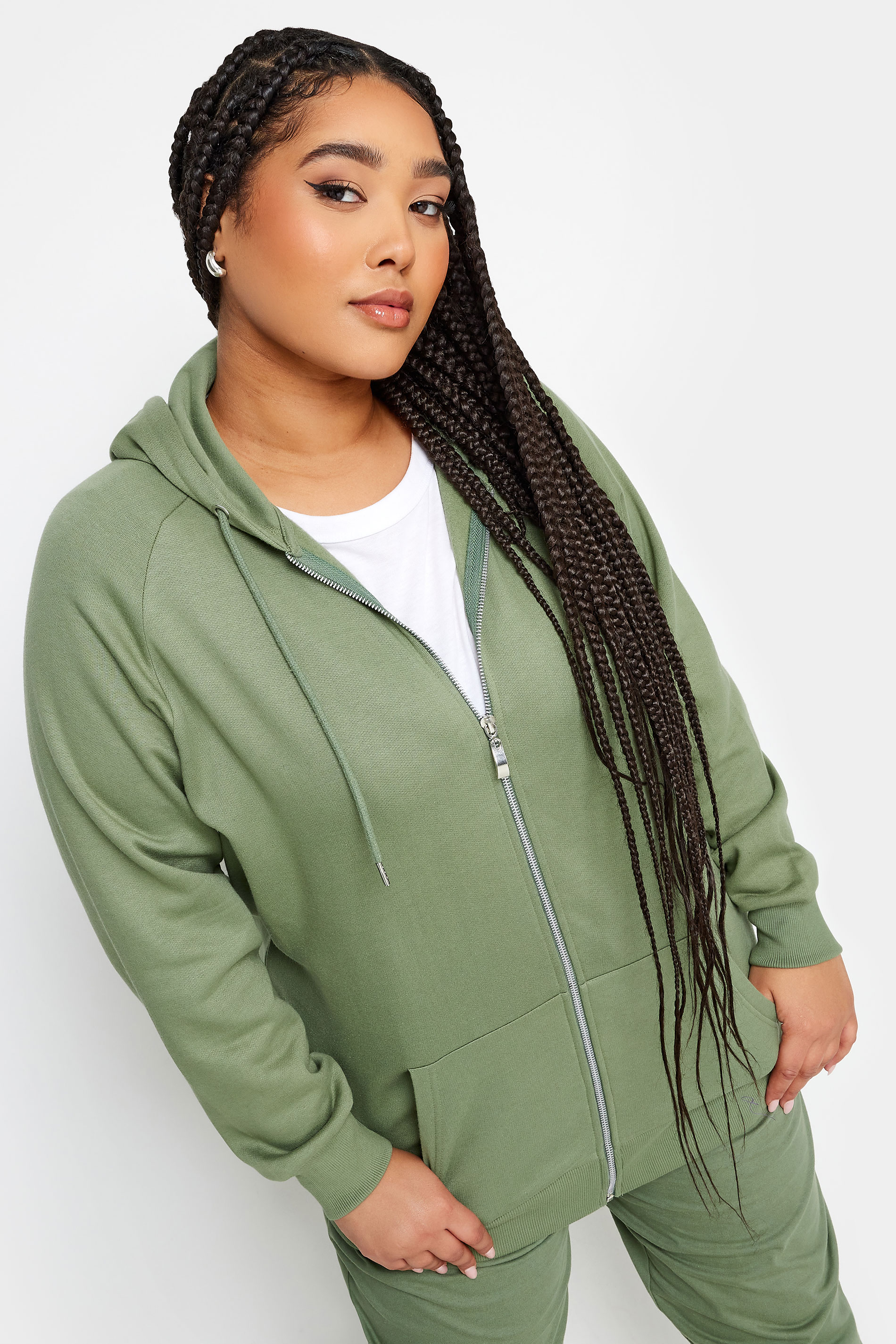 YOURS Plus Size Khaki Green Zip Through Hoodie | Yours Clothing 2