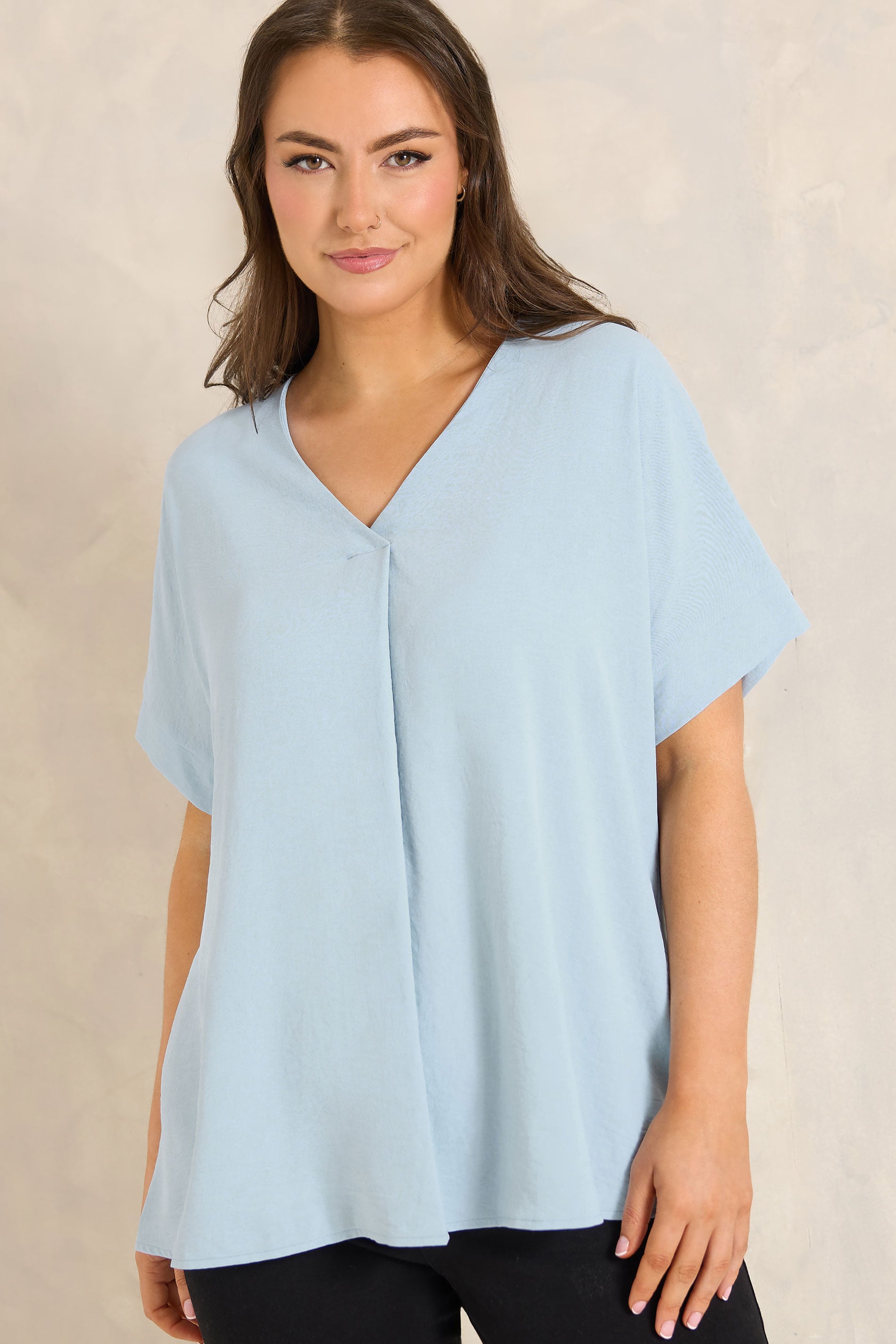 EVANS Plus Size Blue Short Sleeve Woven Blouse | Evans 3