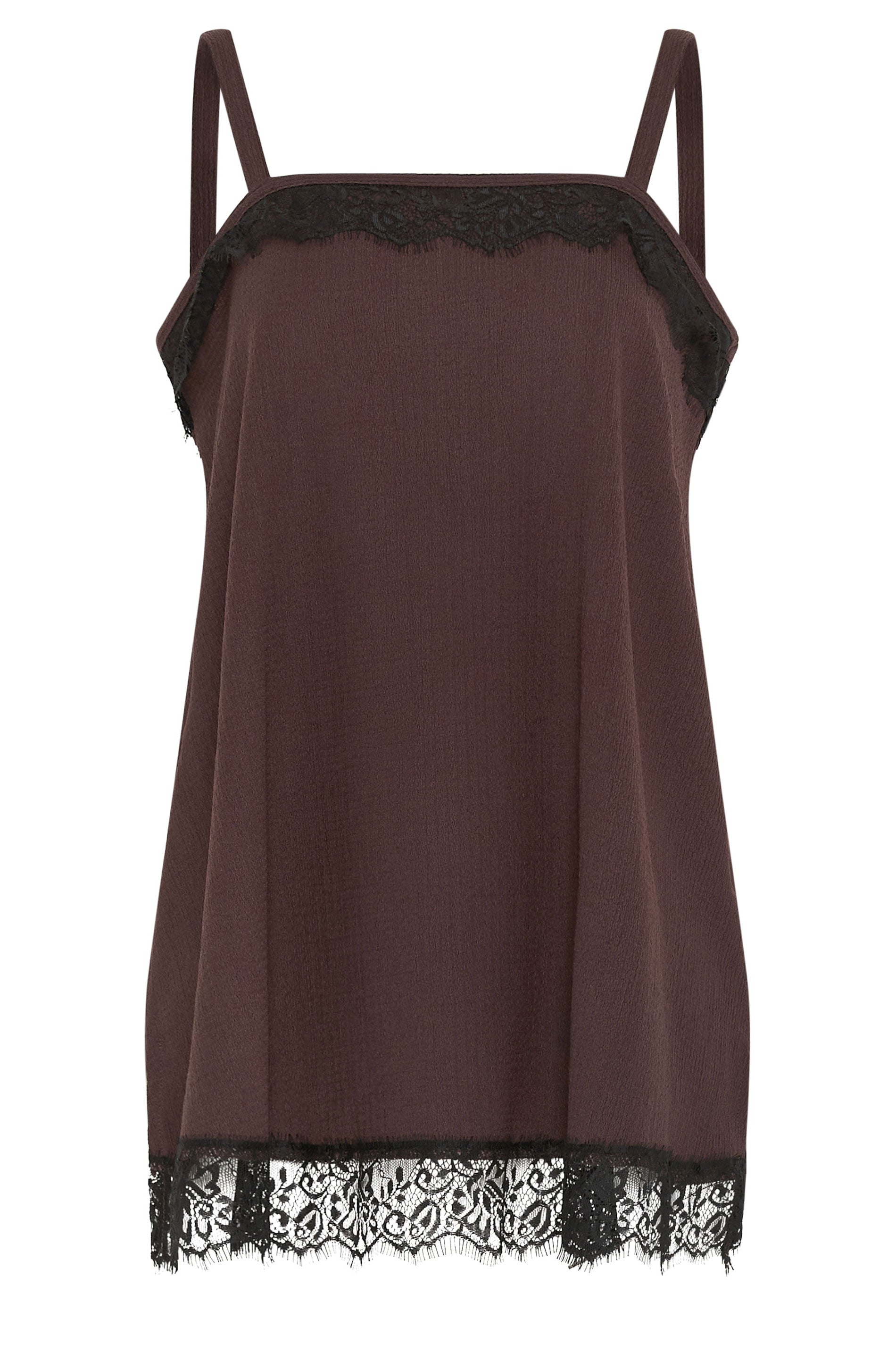 YOURS Plus Size Chocolate Brown Lace Detail Vest Top | Yours Clothing 5