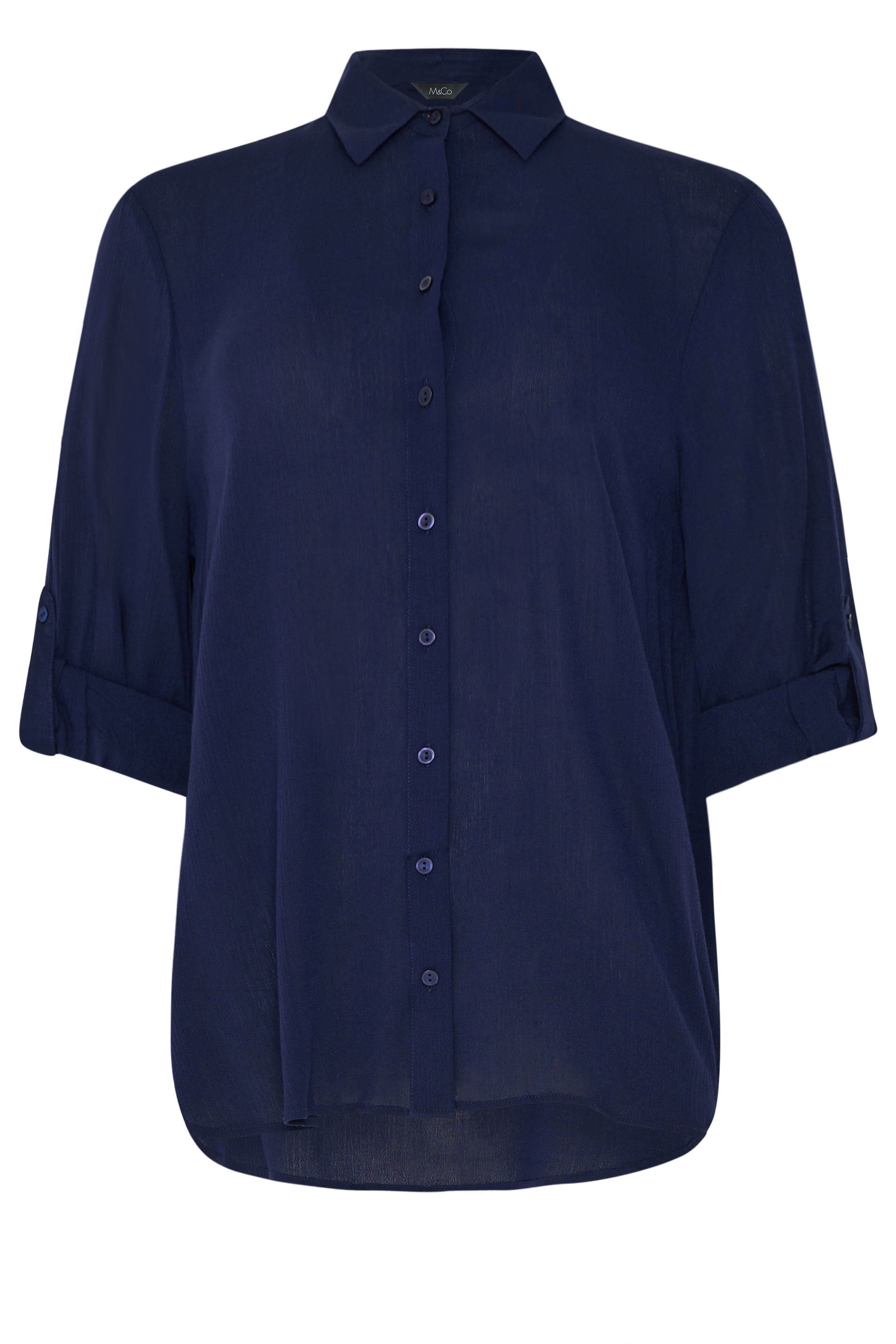 M&Co Navy Blue Crinkle Tab Sleeve Shirt | M&Co 5