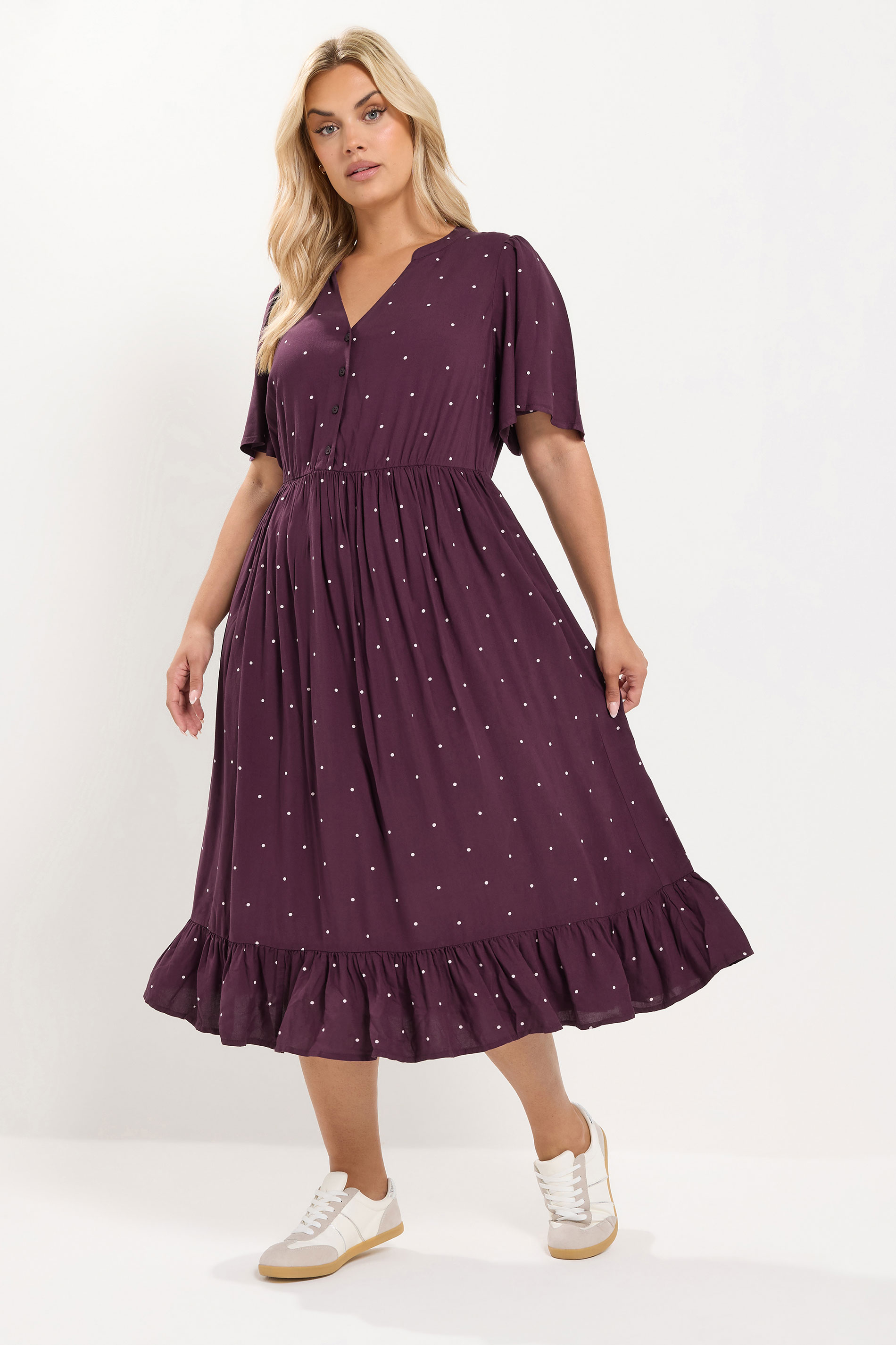 plus size burgundy midi dress YOURS Red Polka Dot Half Placket Festive Styles and made for every Navy Strapless Tube Dress Color:Fawn