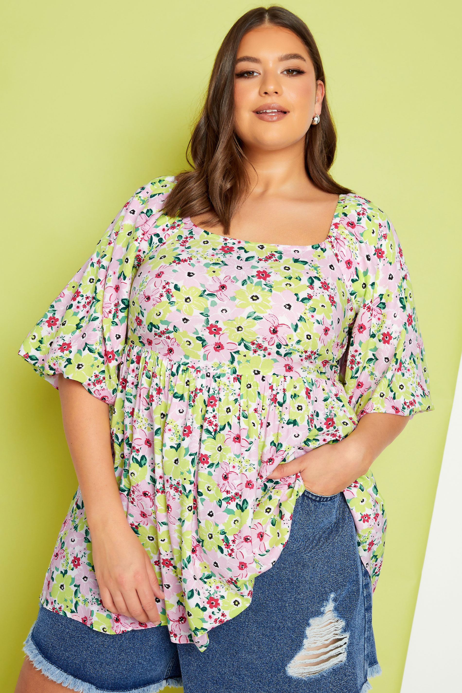 YOURS Curve Plus Size Light Pink Floral Peplum Top | Yours Clothing  1