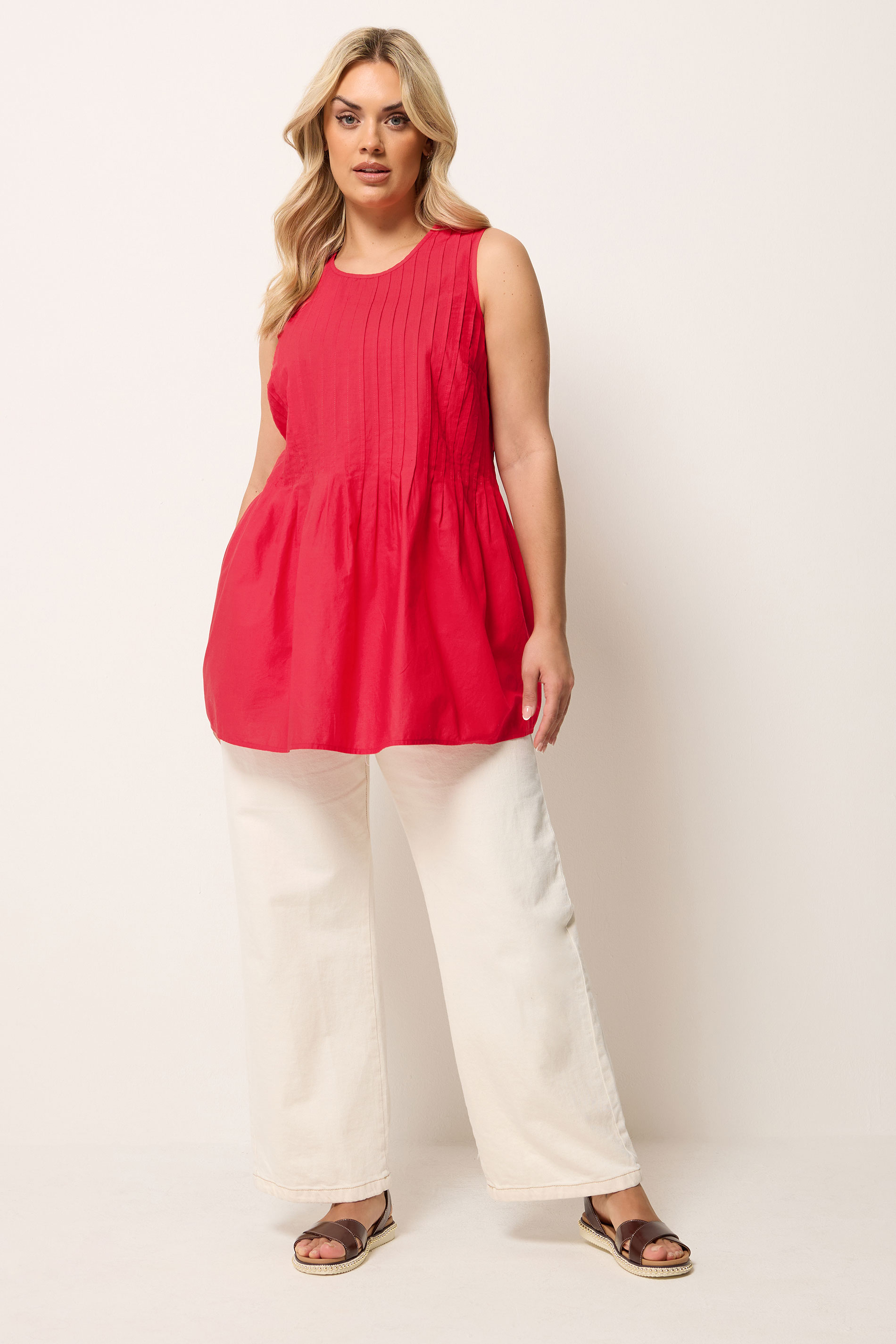 YOURS Plus Size Red Pleated Peplum Cami Vest | Yours Clothing 1