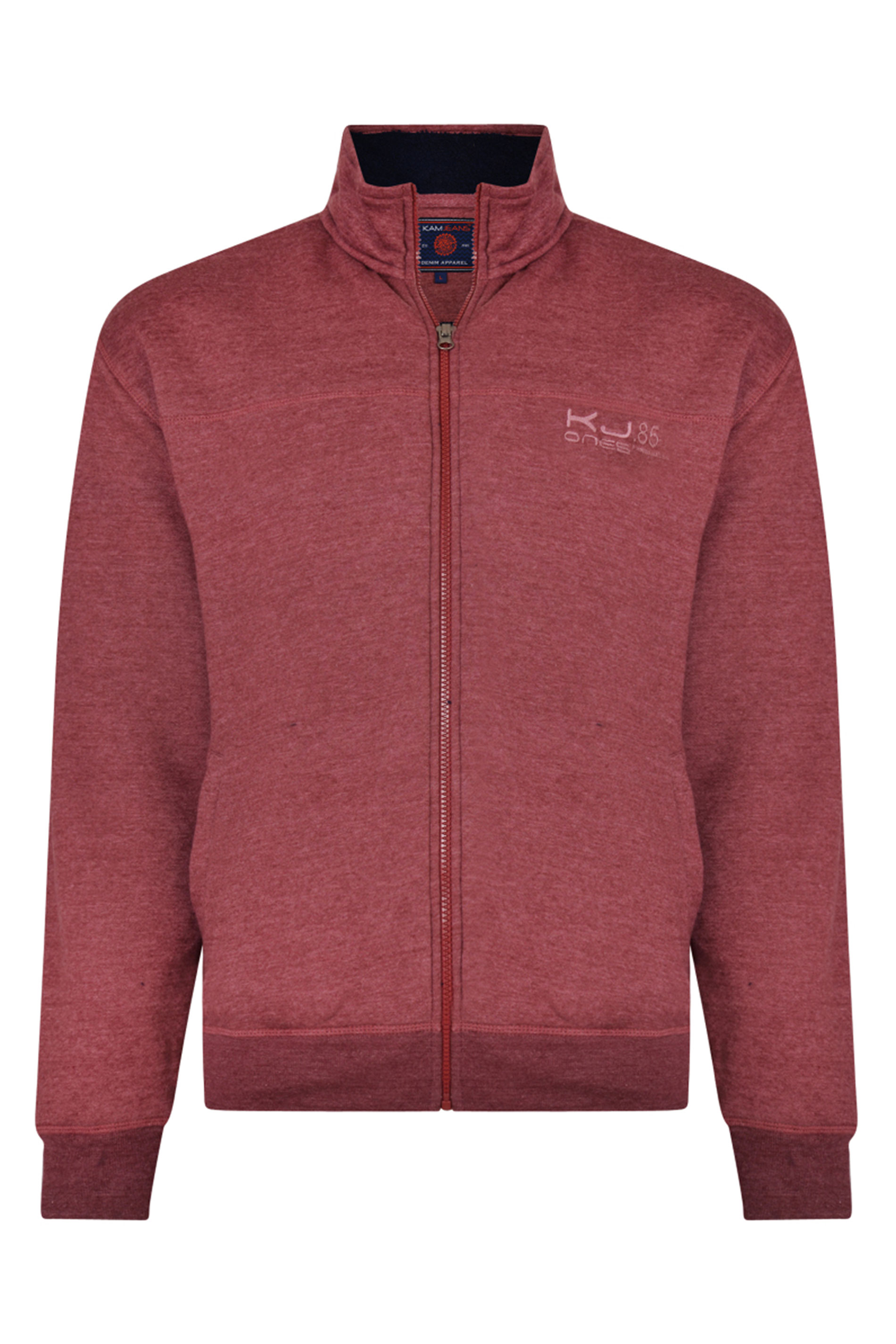 KAM Burgundy Fleece Lined Zip Through Sweatshirt_F.jpg