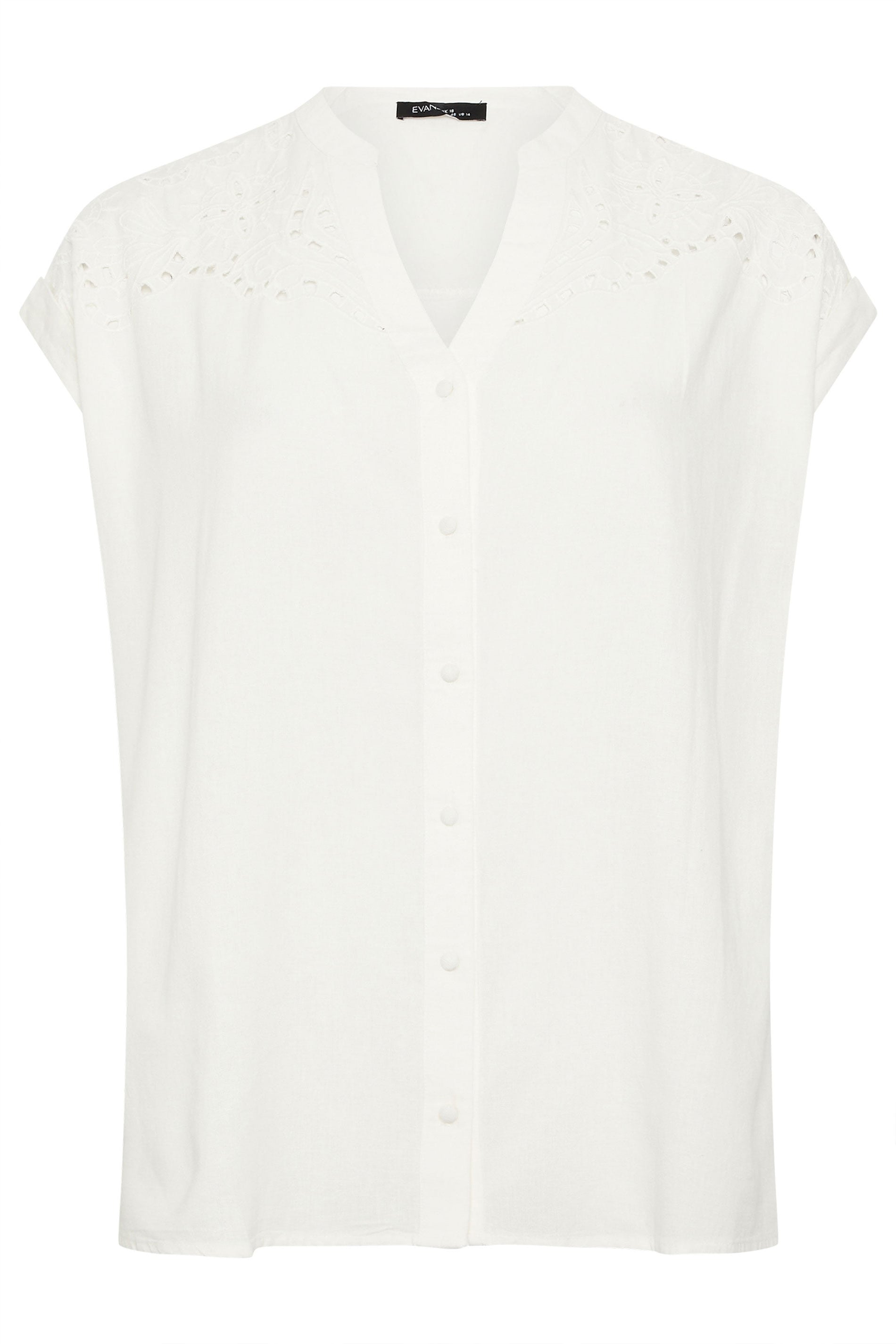 EVANS Plus Size White Embroidered Shoulder Linen Blend Shirt | Evans 5