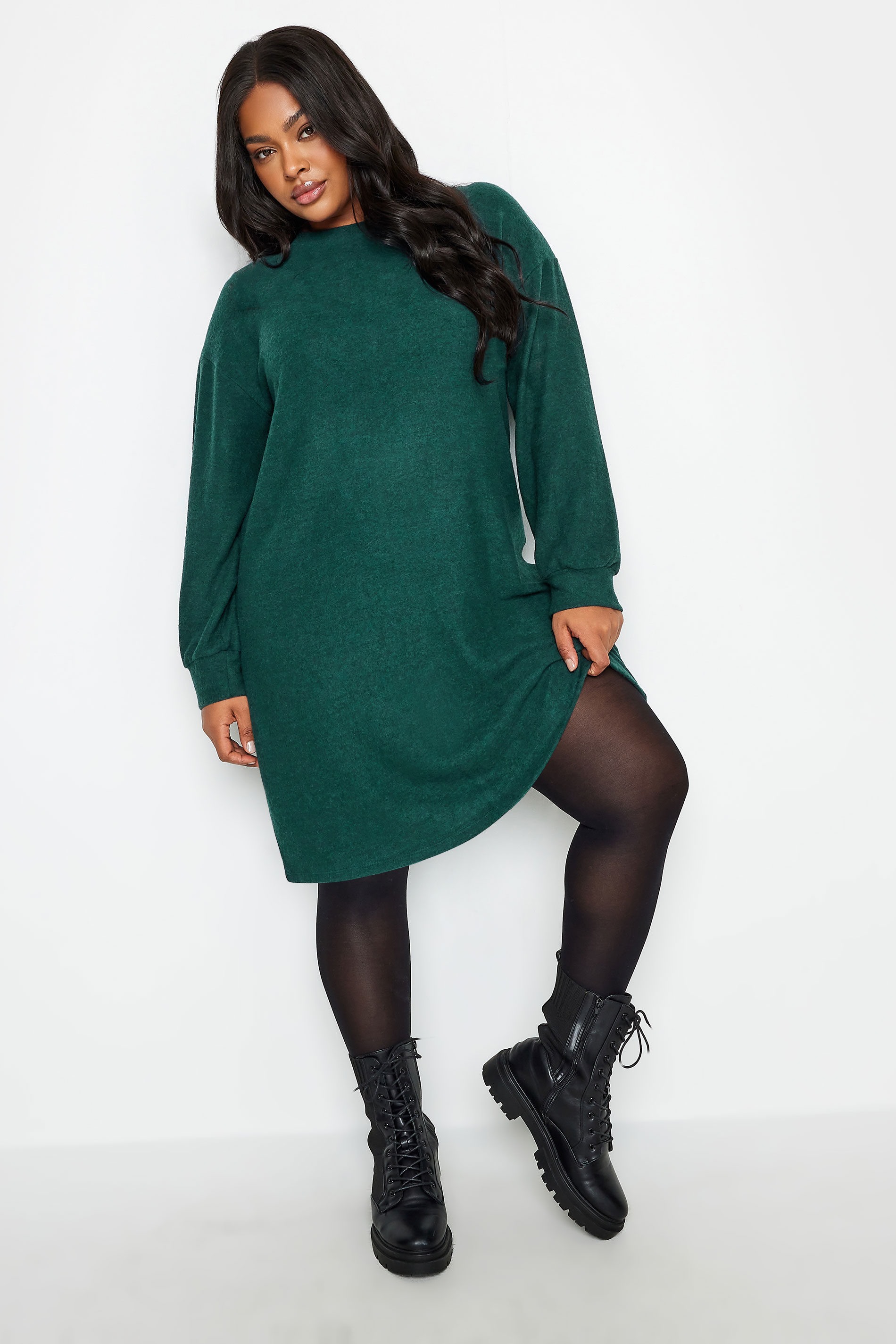YOURS Plus Size Green Soft Touch Knitted Jumper Dress | Yours Clothing 1