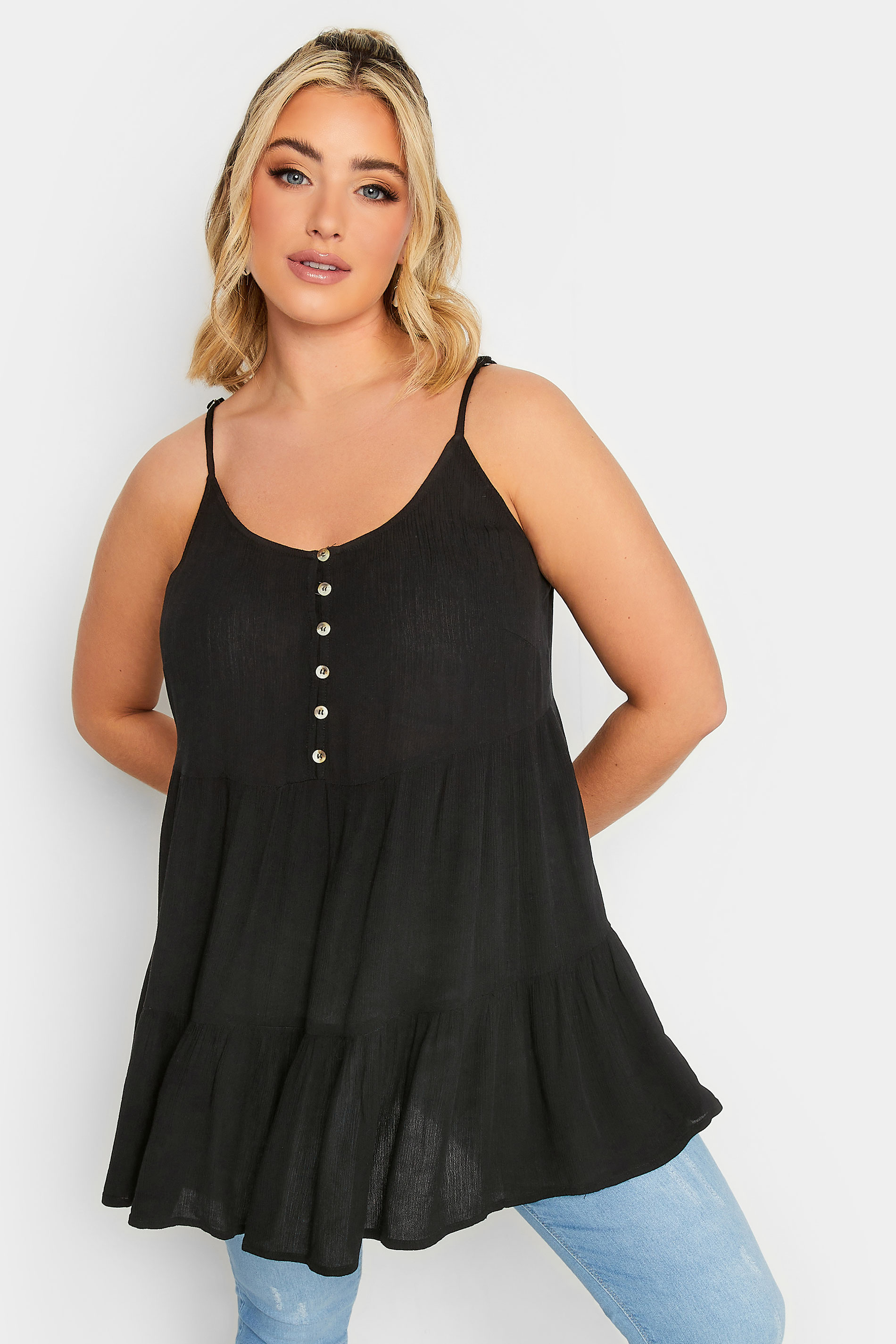 LIMITED COLLECTION Plus Size Black Crinkle Tiered Swing Vest Top | Yours Clothing 2