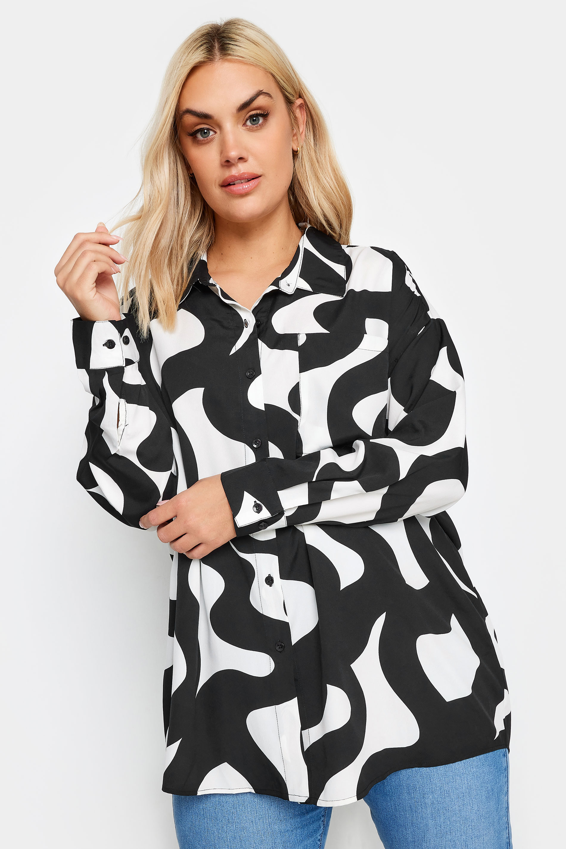 YOURS Plus Size Black Swirl Print Shirt  | Yours Clothing 1