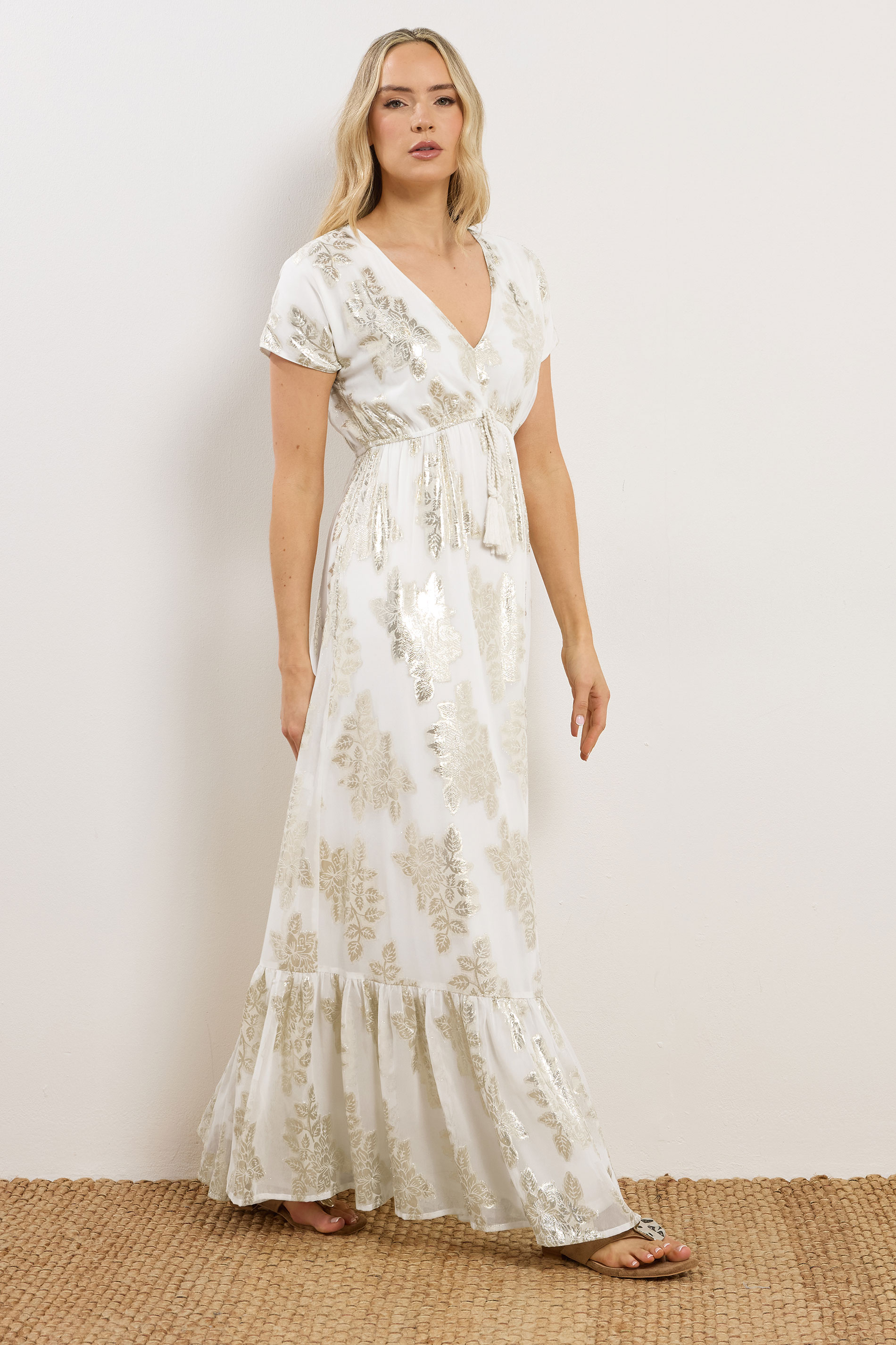 LTS Tall Women's Cream Paisley Metallic Sheer Maxi Dress | Long Tall Sally 3