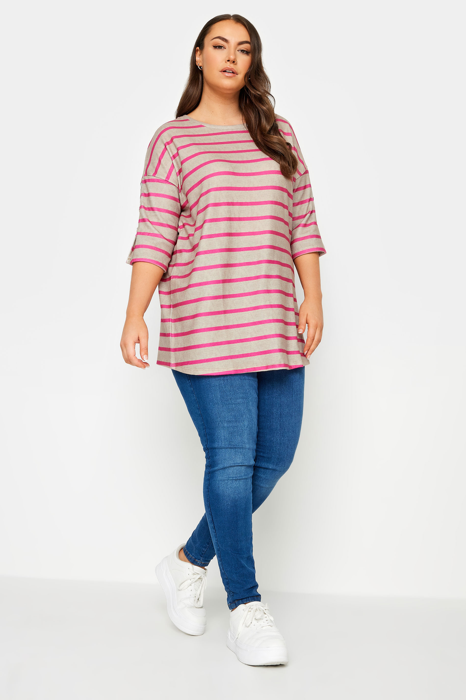 YOURS Plus Size Natural Brown & Pink Stripe Soft Touch Jumper | Yours Clothing 2