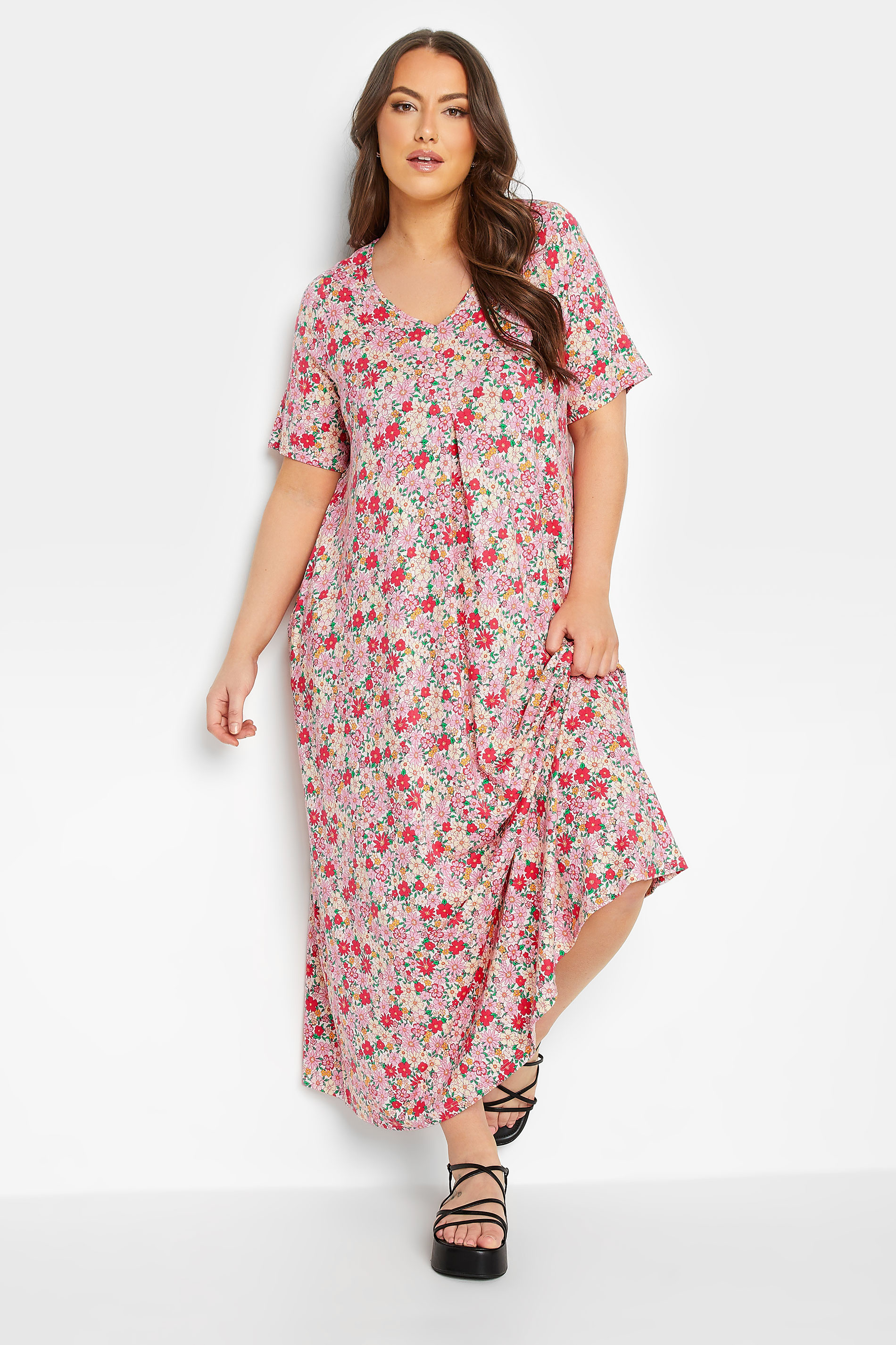 YOURS Plus Size Pink Floral Pleat Front Maxi Dress | Yours Clothing  2