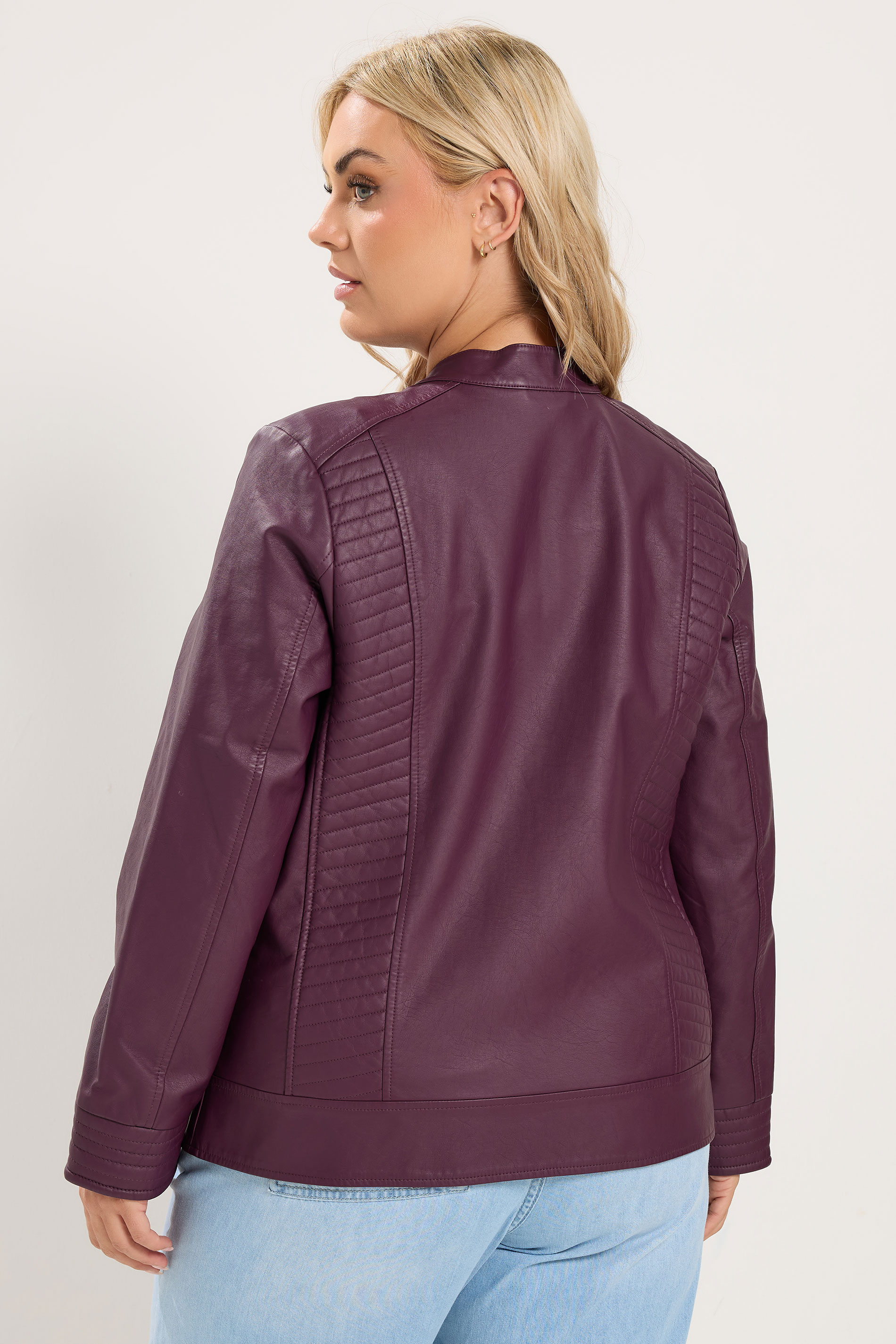 YOURS Plus Size Burgundy Red Faux Leather Jacket | Yours Clothing 4