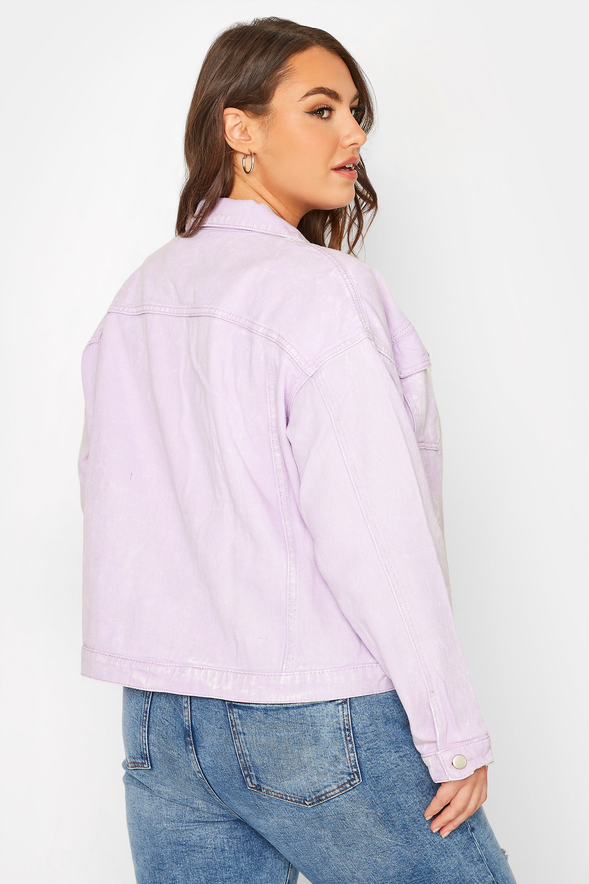 Plus Size Lilac Purple Washed Denim Jacket | Yours Clothing  3