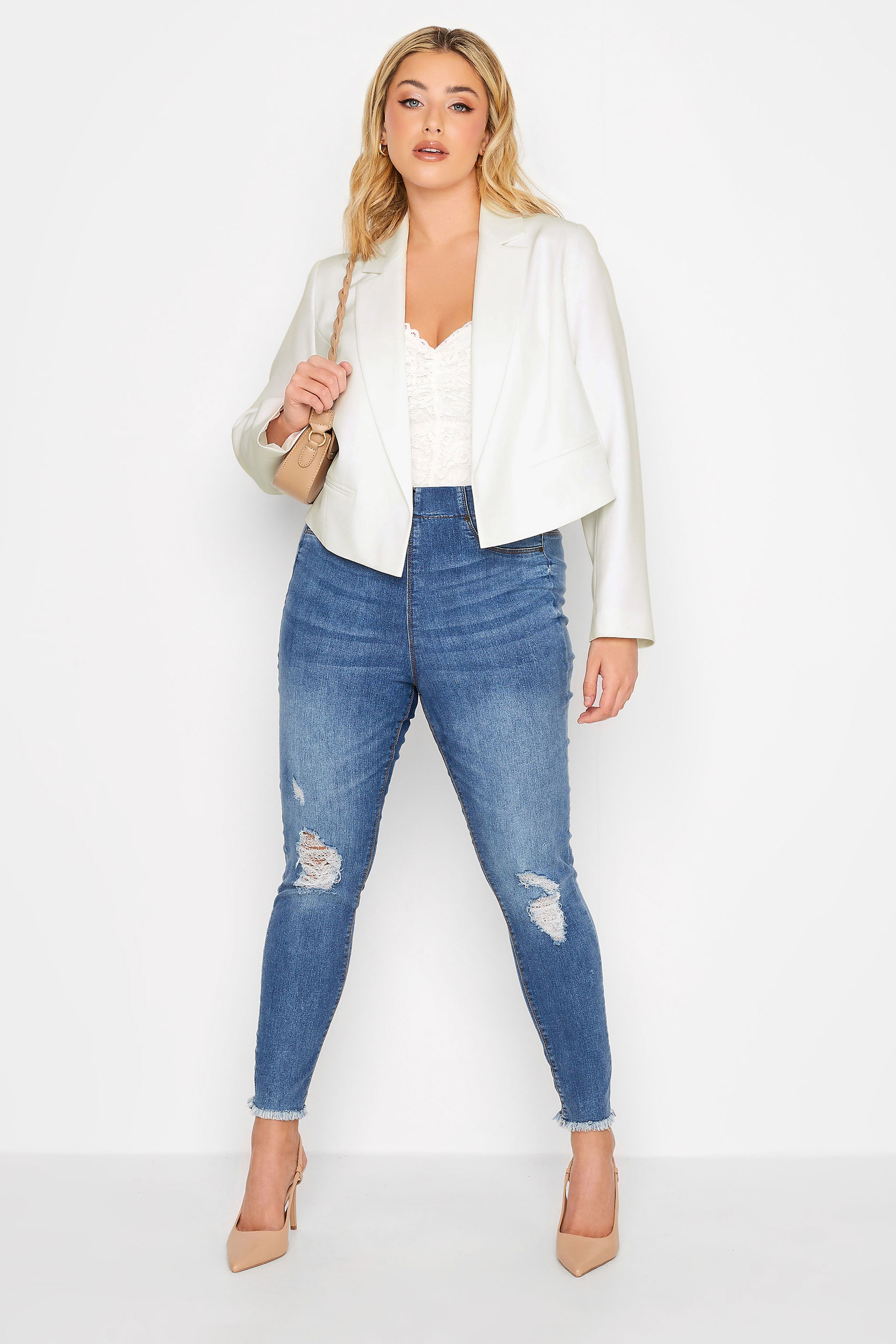 YOURS Plus Size White Cropped Blazer | Yours Clothing 2