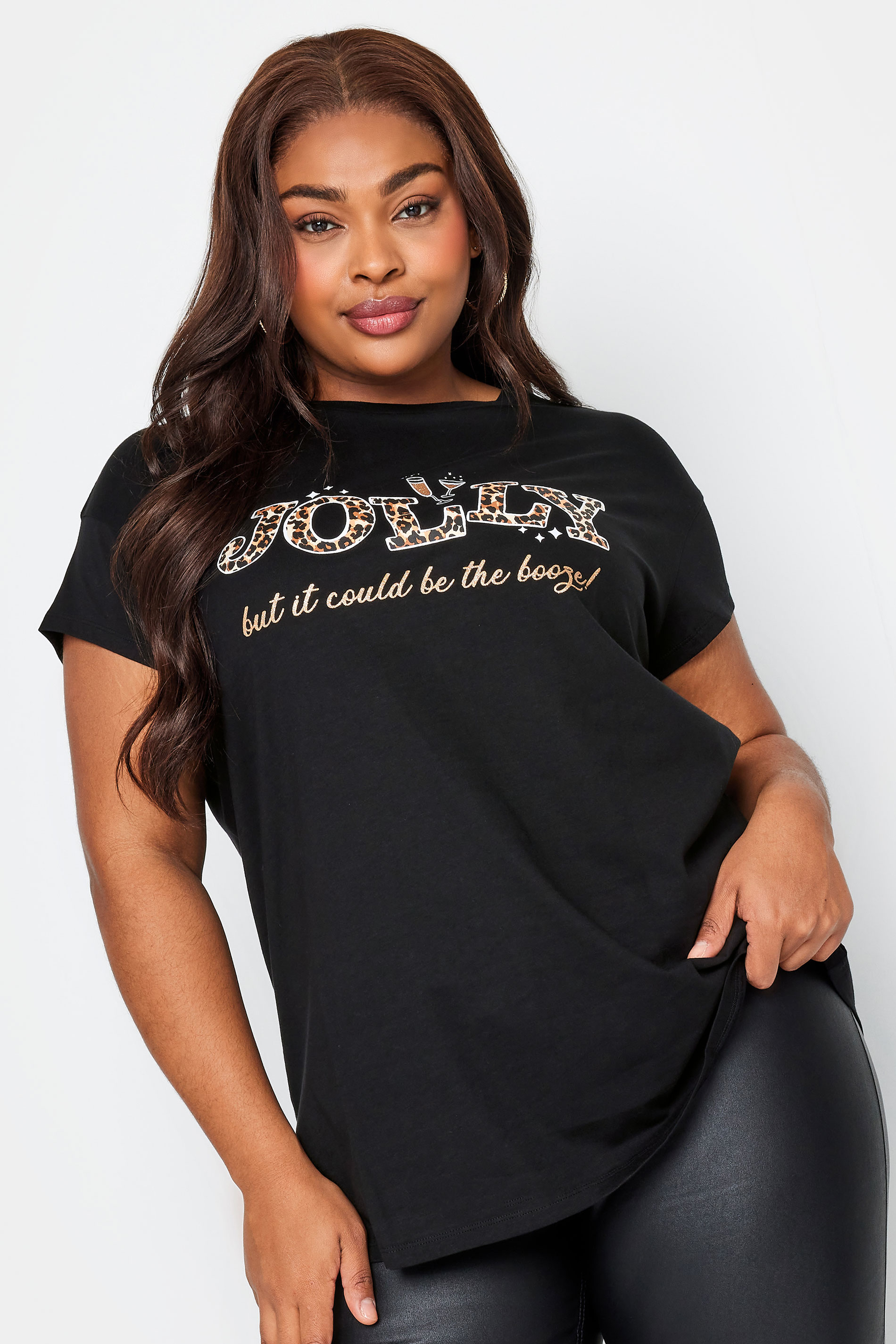 LIMITED COLLECTION Curve Black 'Jolly' Slogan Christmas T-Shirt | Yours Clothing 1