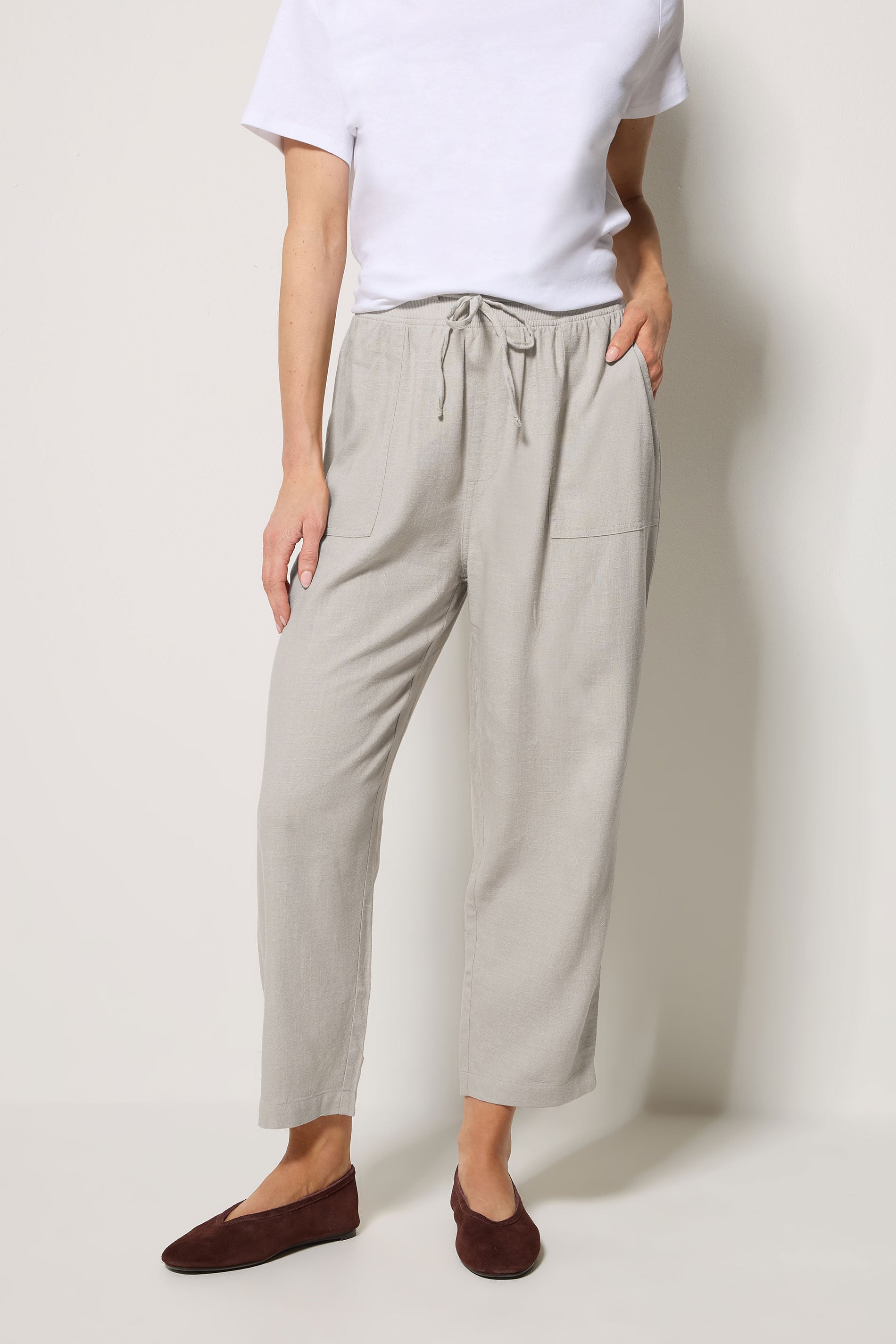 M&Co Natural Brown Linen Cropped Trousers | M&Co 3