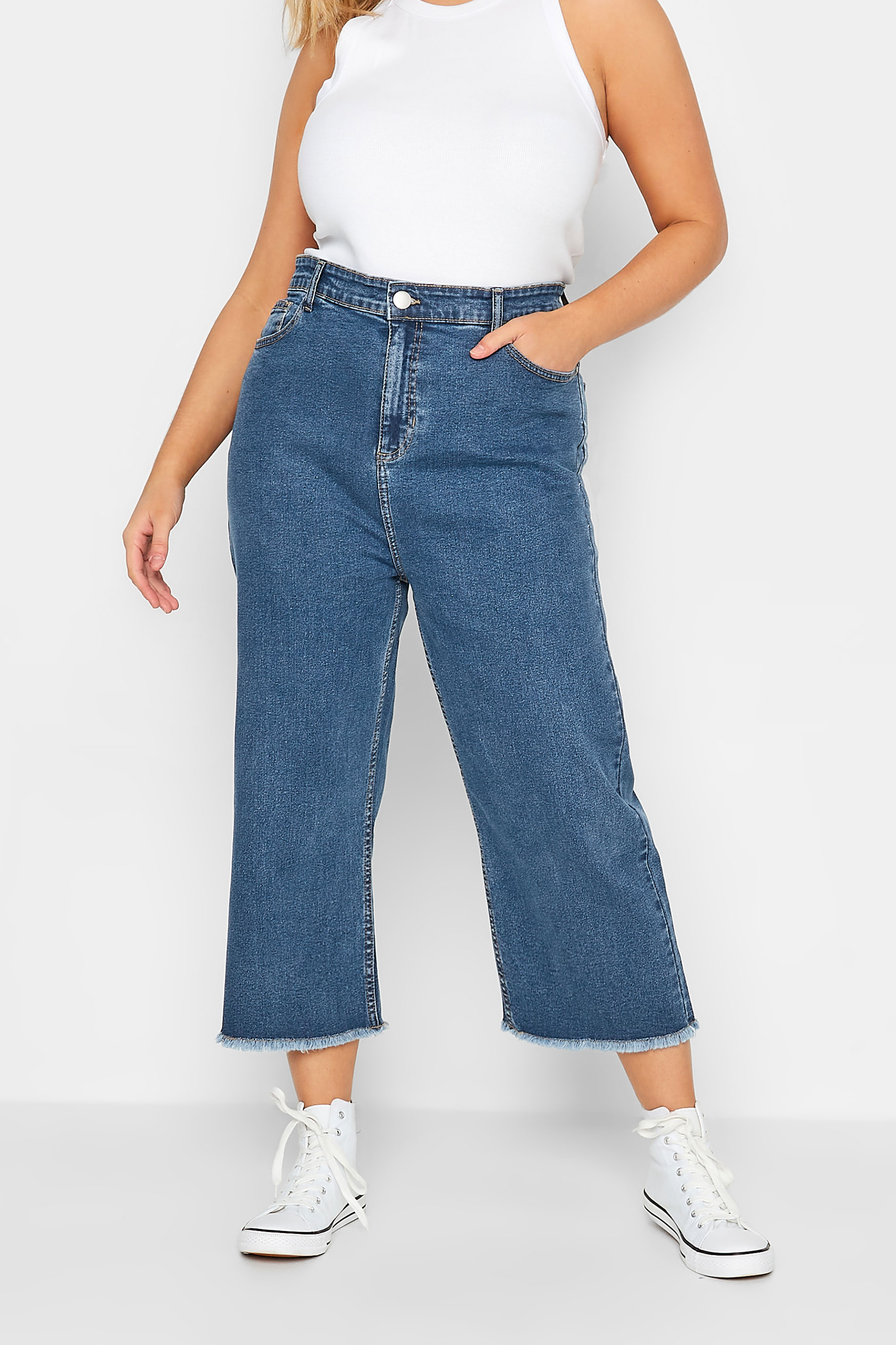YOURS Plus Size Blue Stretch Cropped Jeans | Yours Clothing  1