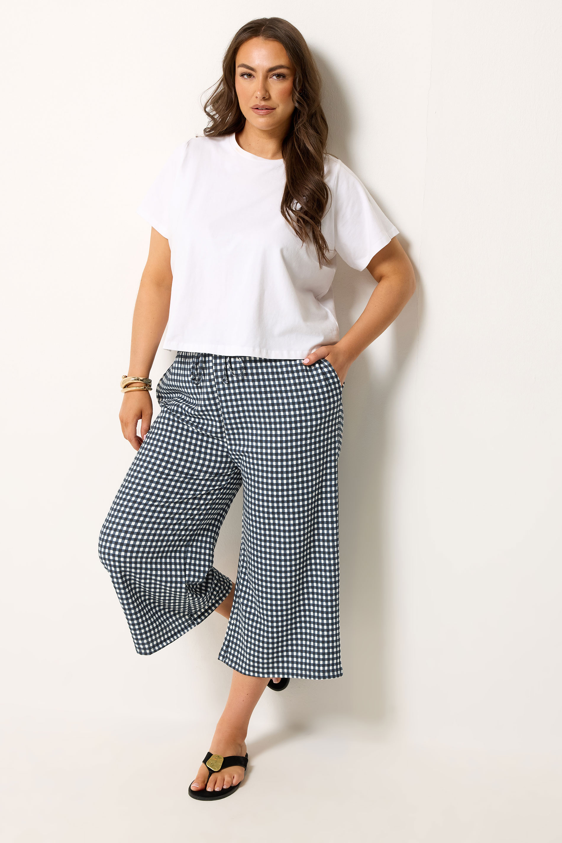 YOURS Plus Size Navy Blue Gingham Culottes | Yours Clothing 3