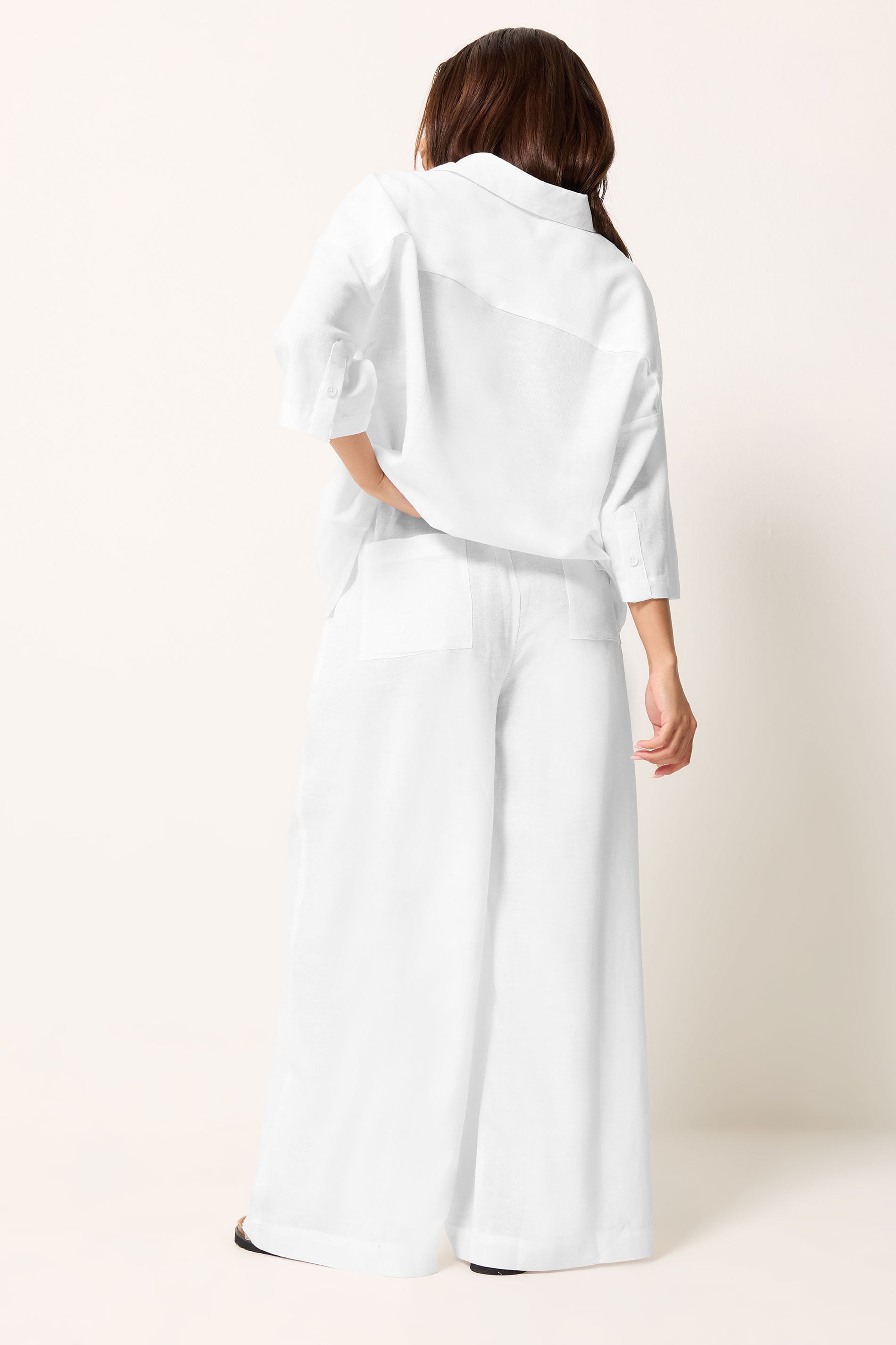 PixieGirl Petite Women's Set White Linen Shirt & Wide Leg Trousers | PixieGirl 2