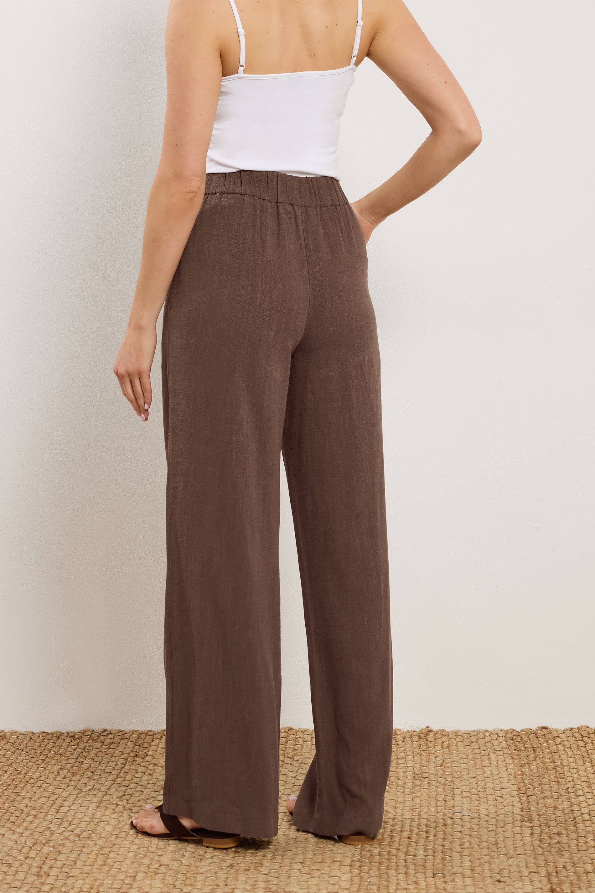 LTS Tall Women's Chocolate Brown Linen Pleated Wide Leg Trousers | Long Tall Sally 4