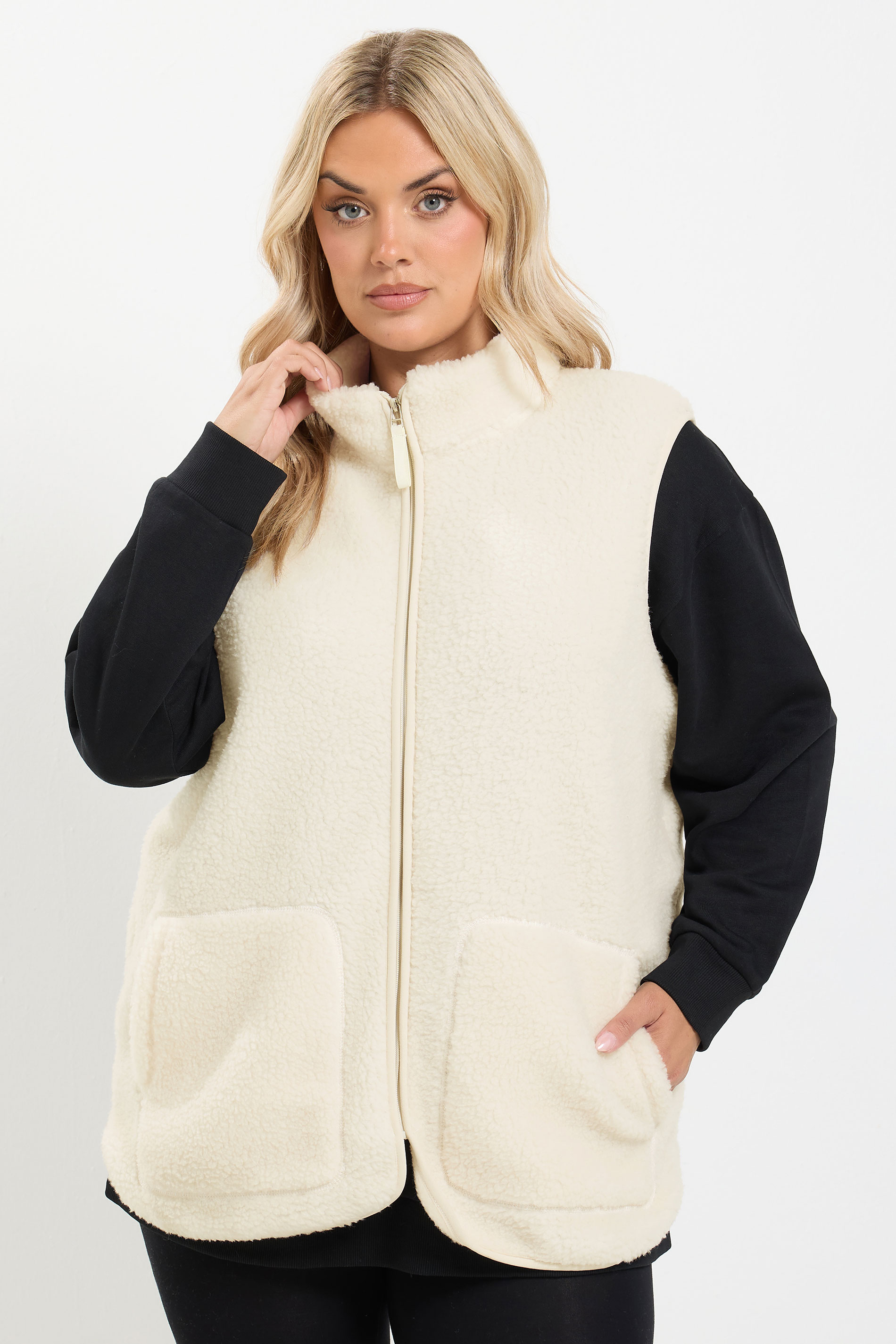 Yours Crèmekleurig Gilet Van Borgfleece Size 42