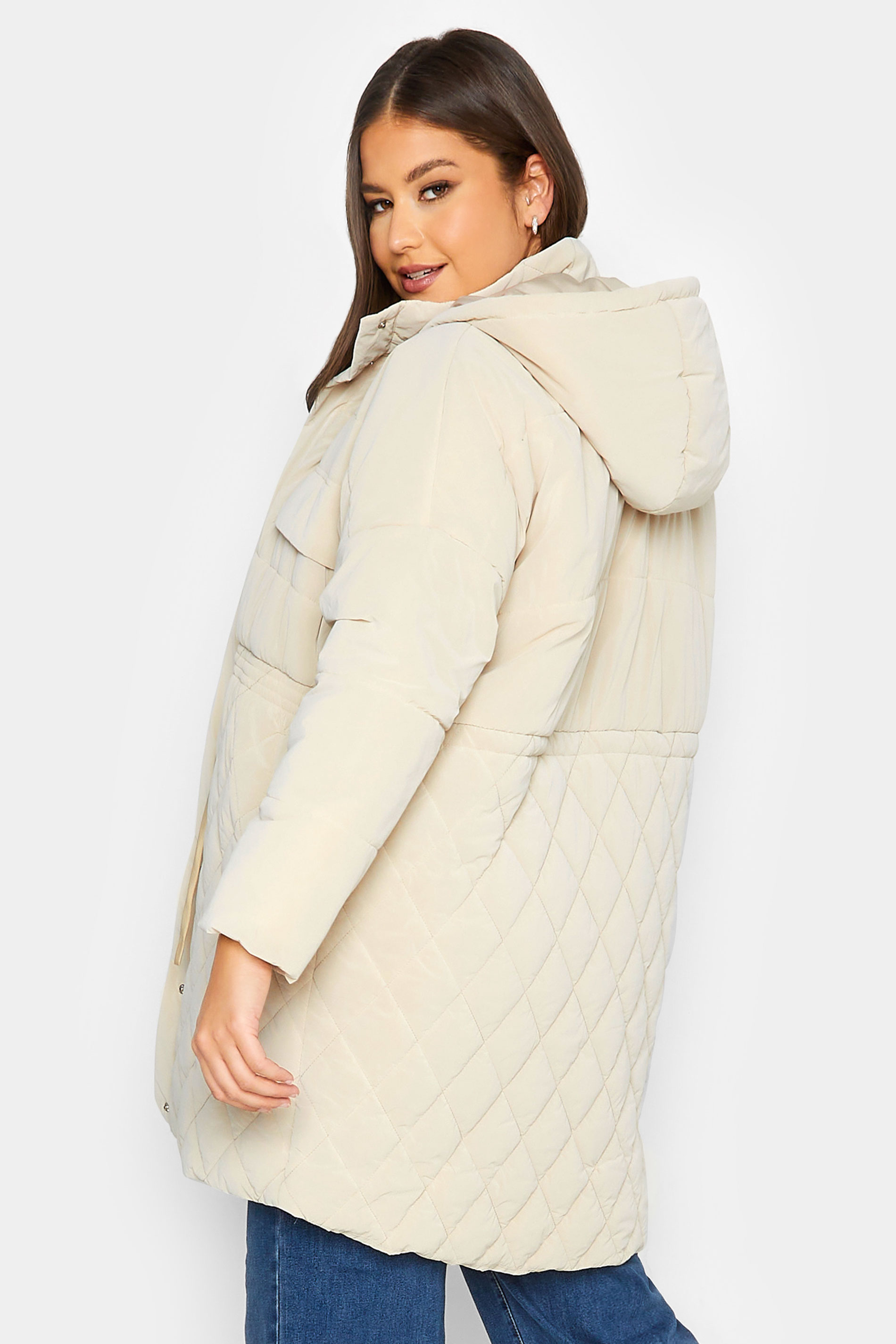 YOURS Plus Size Cream Shirred Waist Padded Coat | Yours Clothing 3