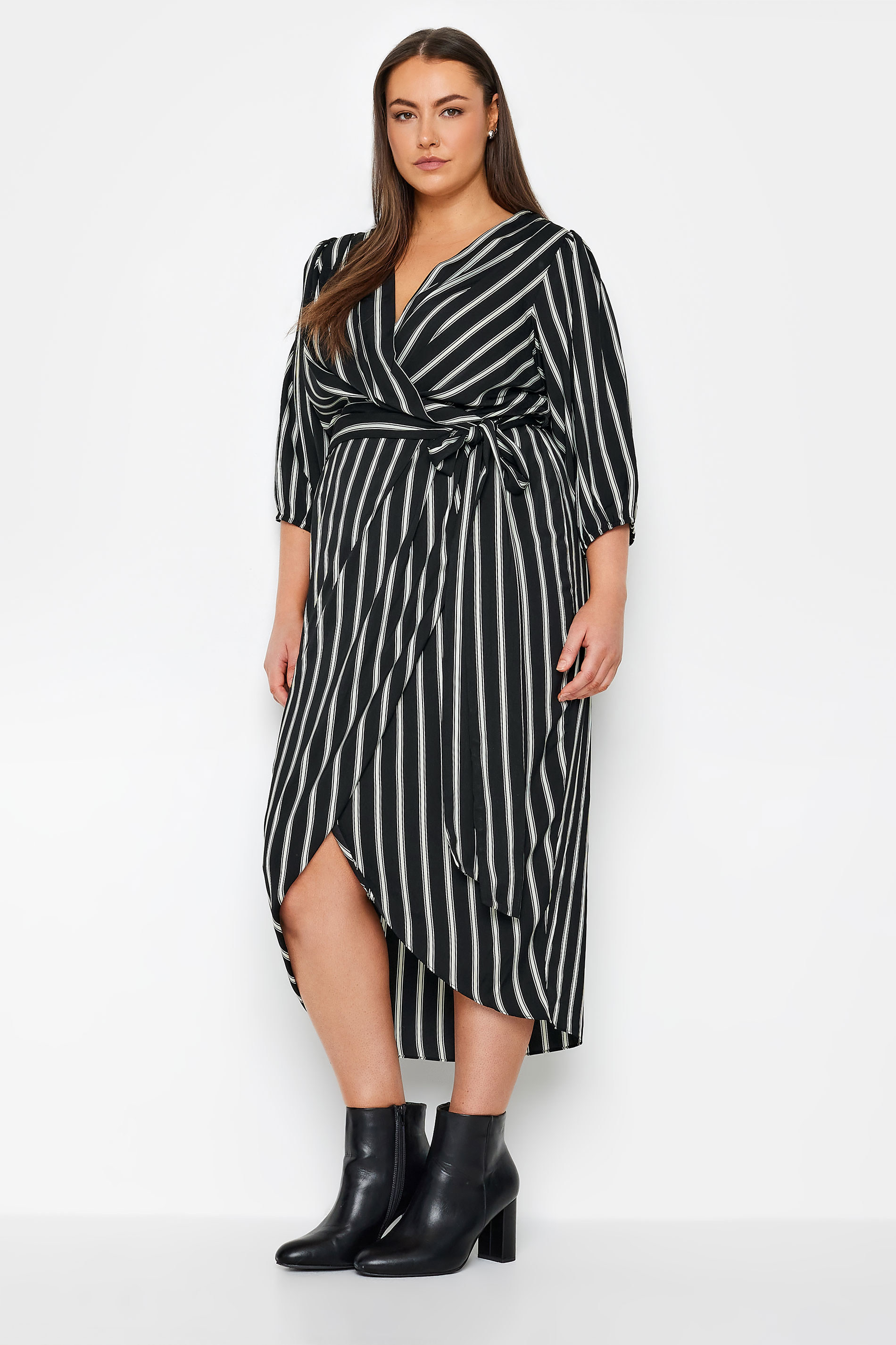 Evans Black & White Stripe Wrap Dress 1