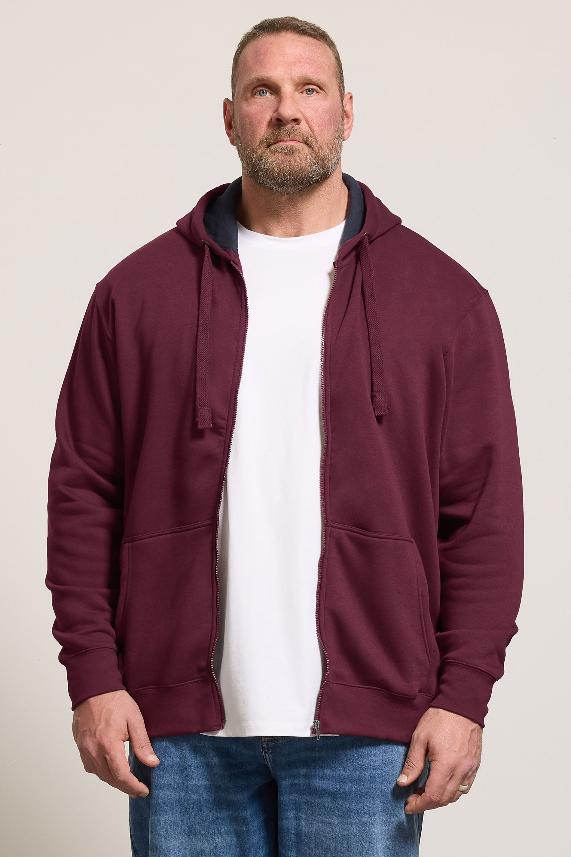 KAM Big & Tall Burgundy Zip Through Hoodie | BadRhino 3
