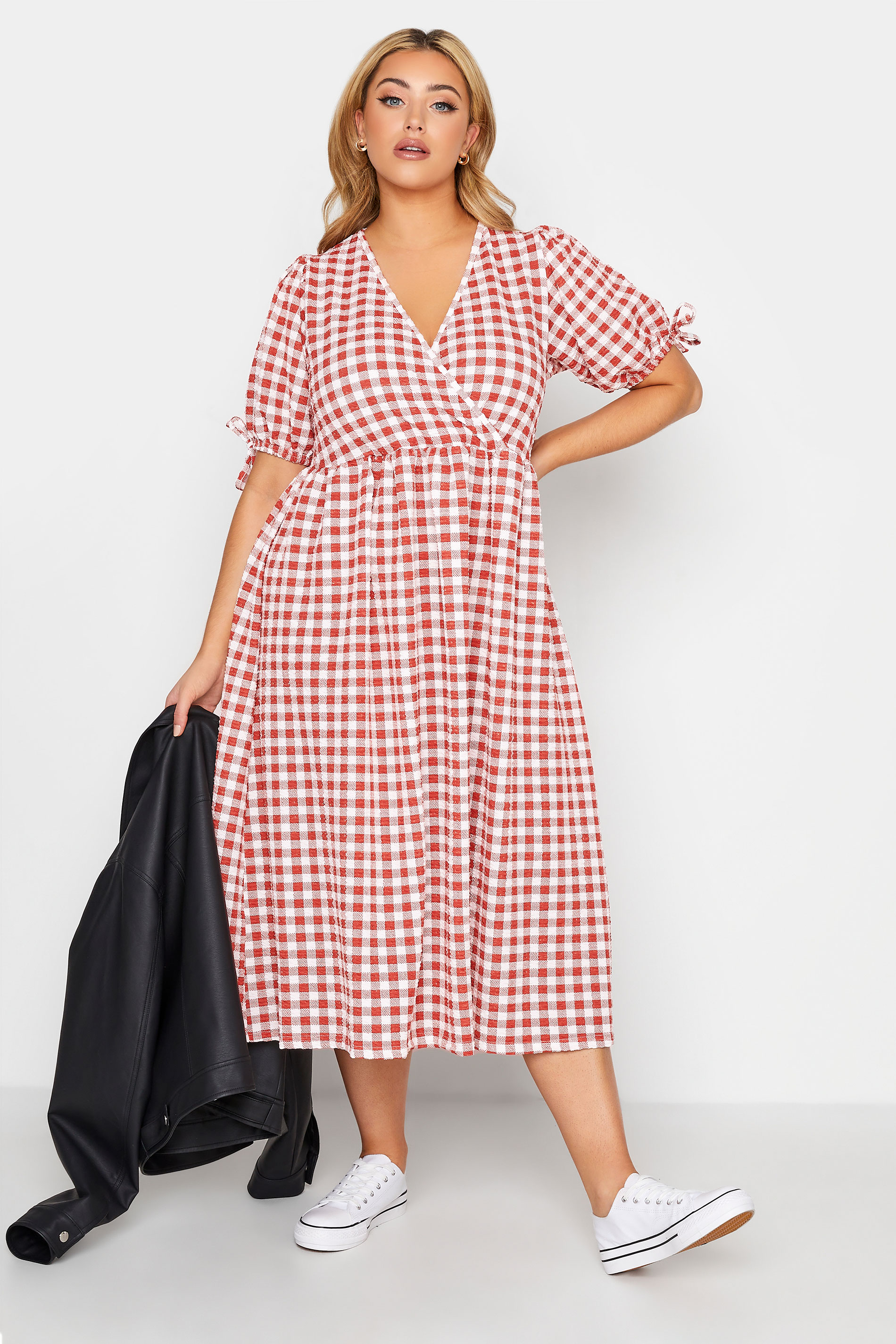 LIMITED COLLECTION Plus Size Rust Orange Gingham Wrap Midaxi Dress | Yours  Clothing