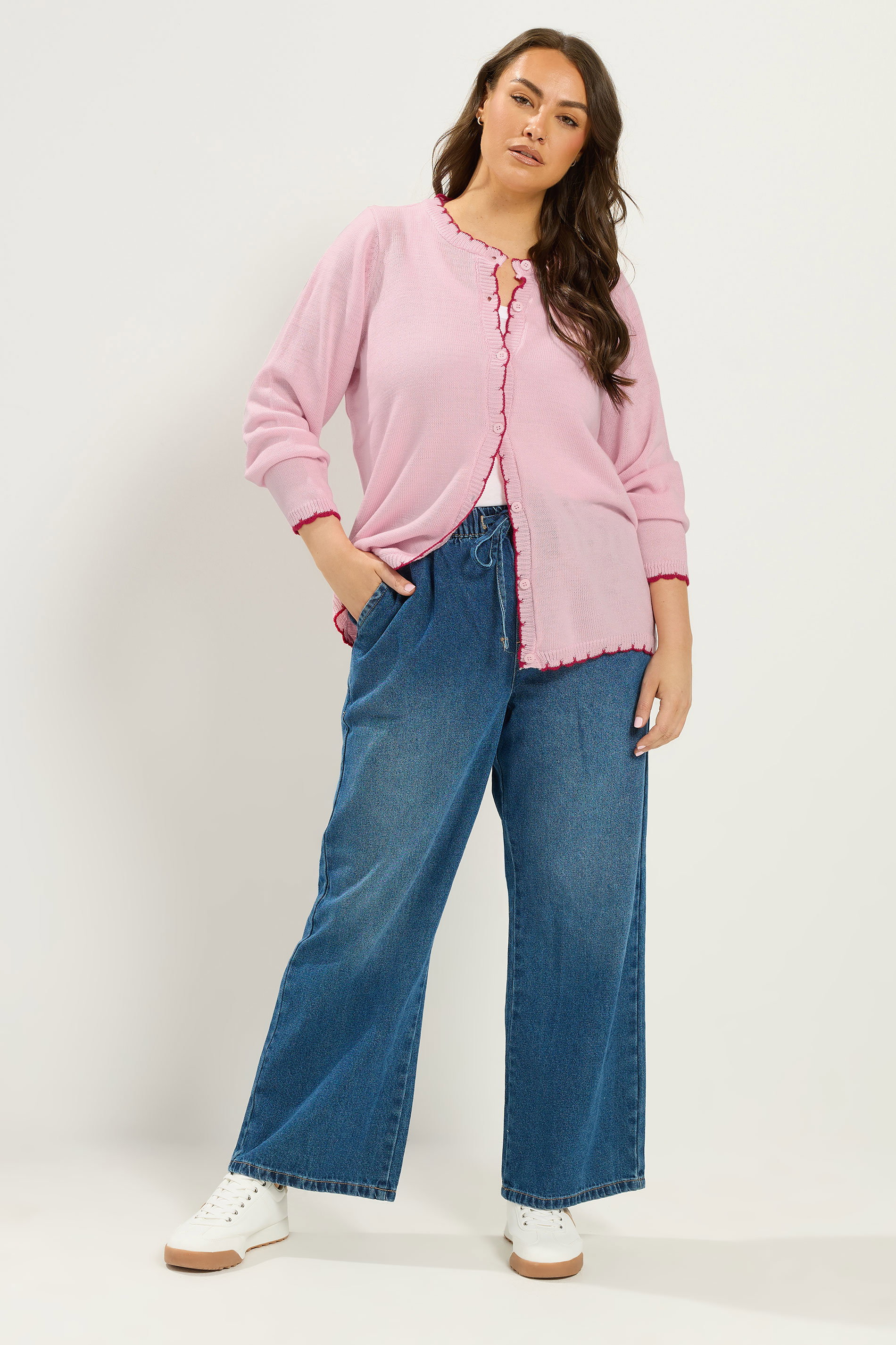 YOURS Plus Size Pink Scallop Edge Cardigan | Yours Clothing 2