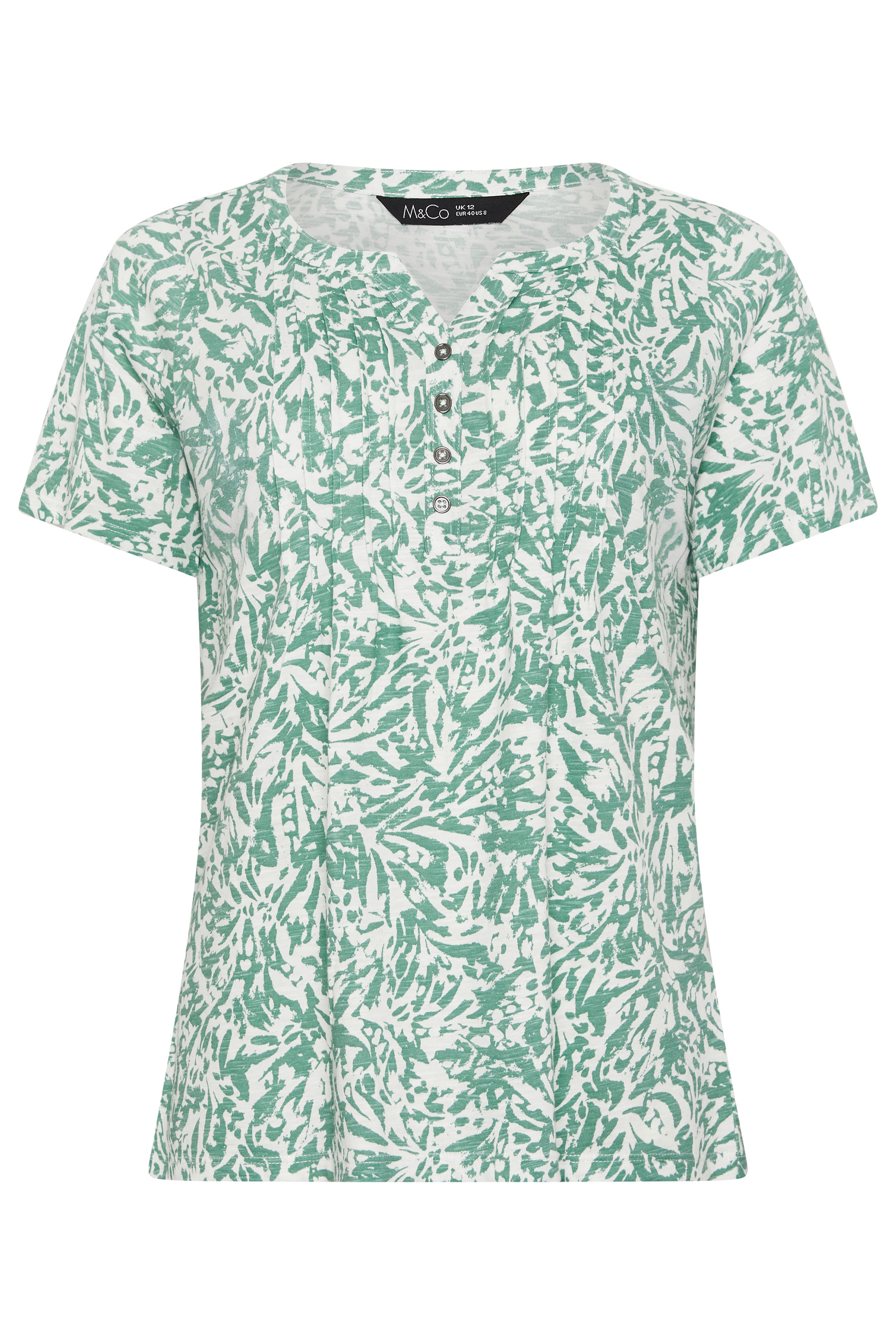 M&Co Green Abstract Print Cotton Henley Top | M&Co 5