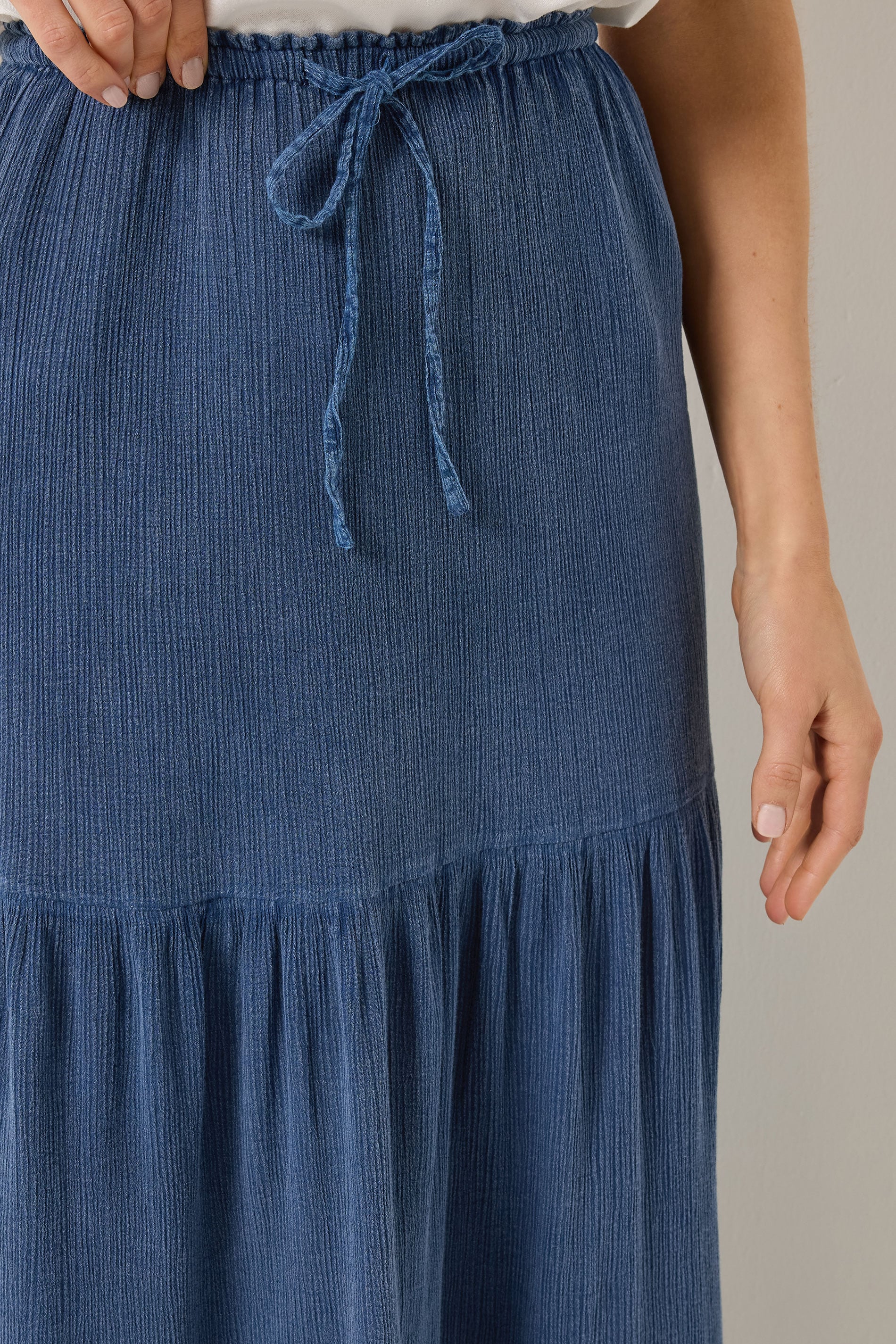 LTS Tall Women's Navy Blue Acid Wash Tiered Maxi Skirt | Long Tall Sally 4