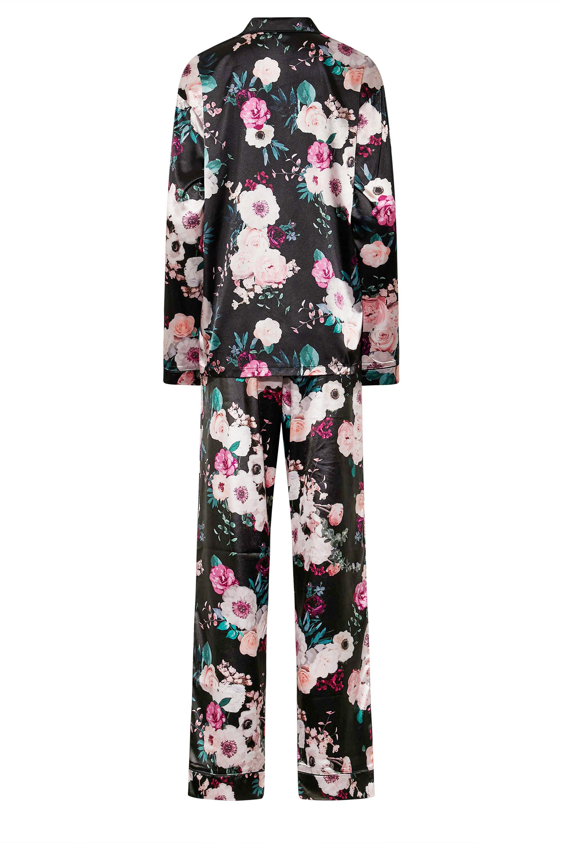 LTS Tall Women's Black Floral Satin Pyjama Set | Long Tall Sally  3