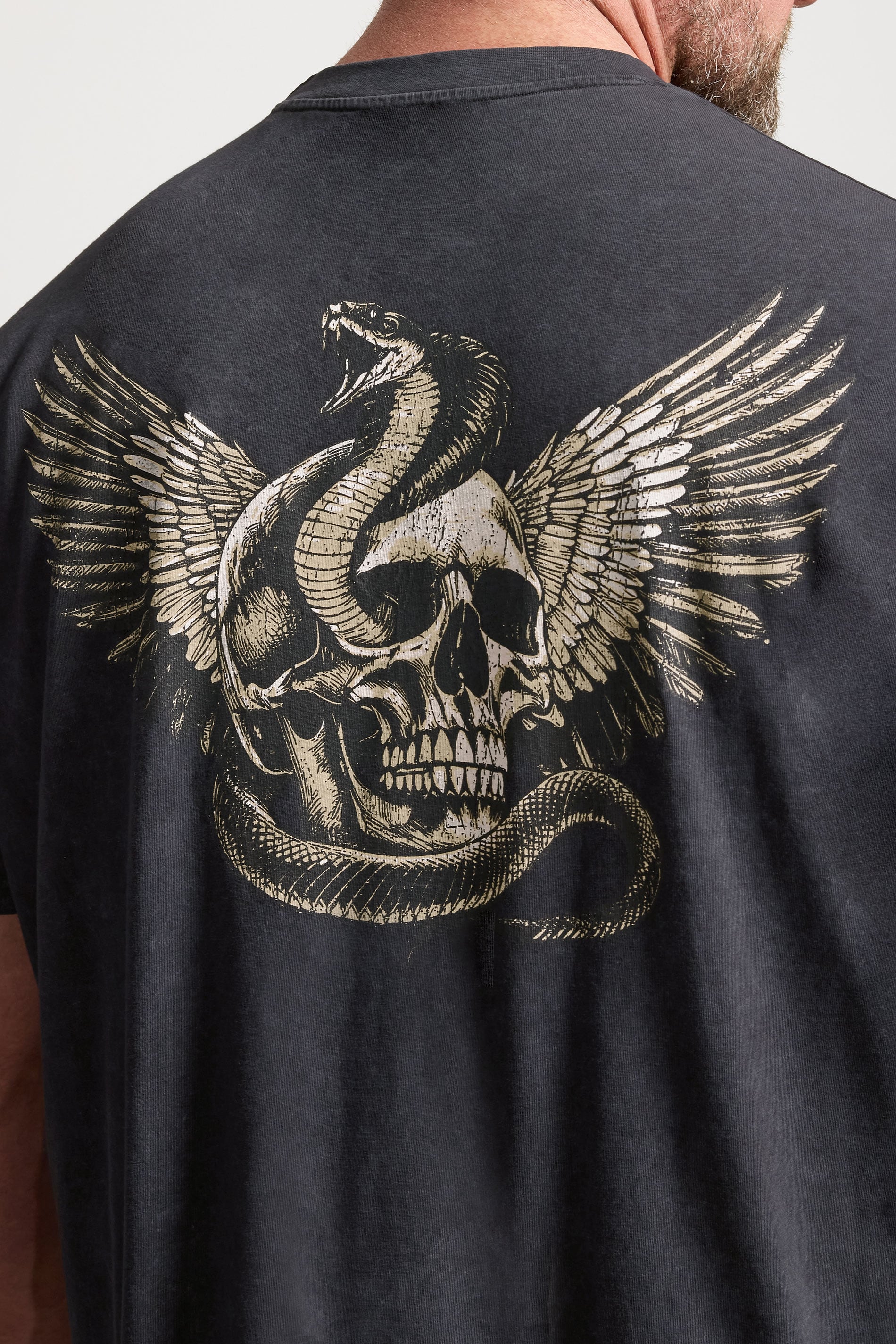 BadRhino Big & Tall Grey  Snake & Skull Graphic Acid Wash T-Shirt | BadRhino 4